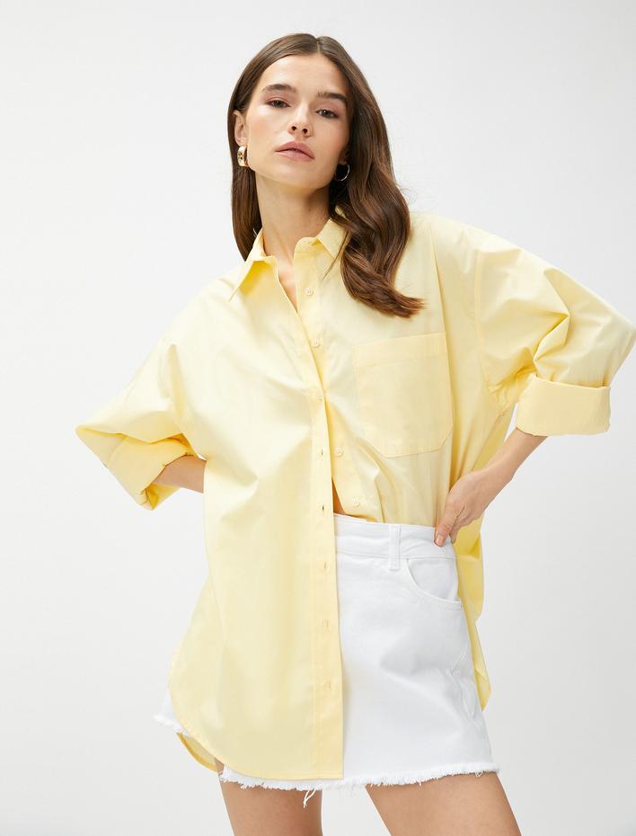  Oversize Poplin Gömlek Cepli Pamuklu