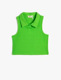 Polo Yaka Crop Üst Kolsuz Pamuklu Ribanalı