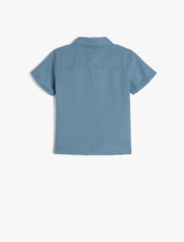 Erkek Bebek Gömlek Keten Karışımlı Kısa Kollu Tek Cep Detaylı