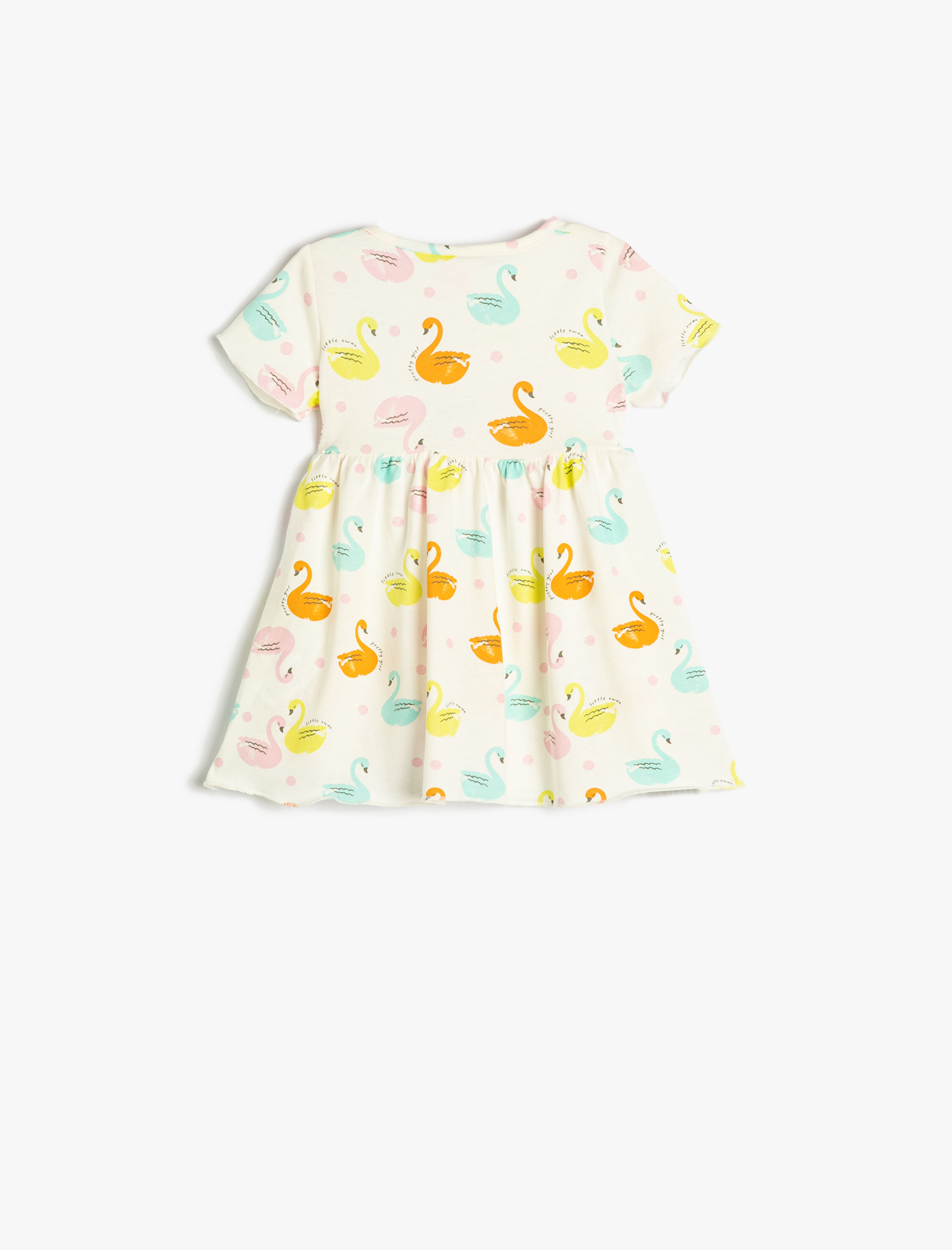  Kız Bebek Elbise Kısa Kollu Bisiklet Yaka Pamuklu Kuğu Baskılı