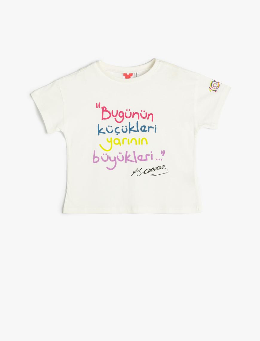  Kız Bebek Tişört Atatürk İmza Baskılı Kısa Kollu Pamuklu
