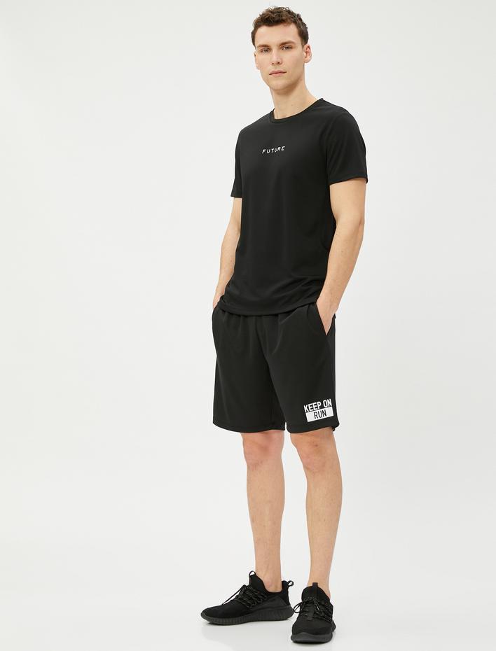  Spor Tişört Slogan Baskılı Bisiklet Yaka Kısa Kollu