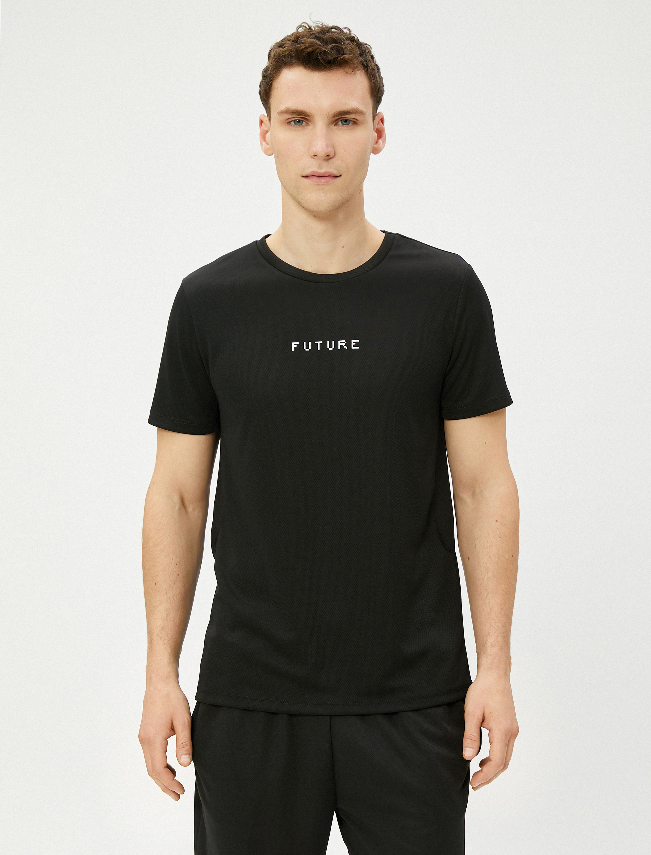   Spor Tişört Slogan Baskılı Bisiklet Yaka Kısa Kollu