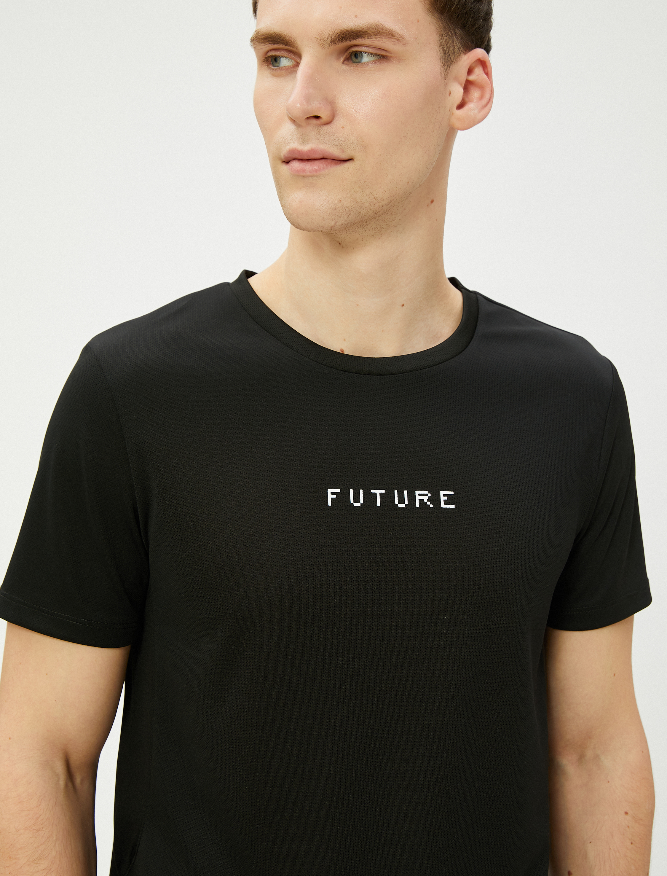   Spor Tişört Slogan Baskılı Bisiklet Yaka Kısa Kollu