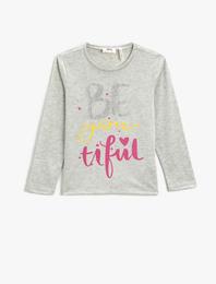 Uzun Kollu Tişört Baskılı Bisiklet Yaka