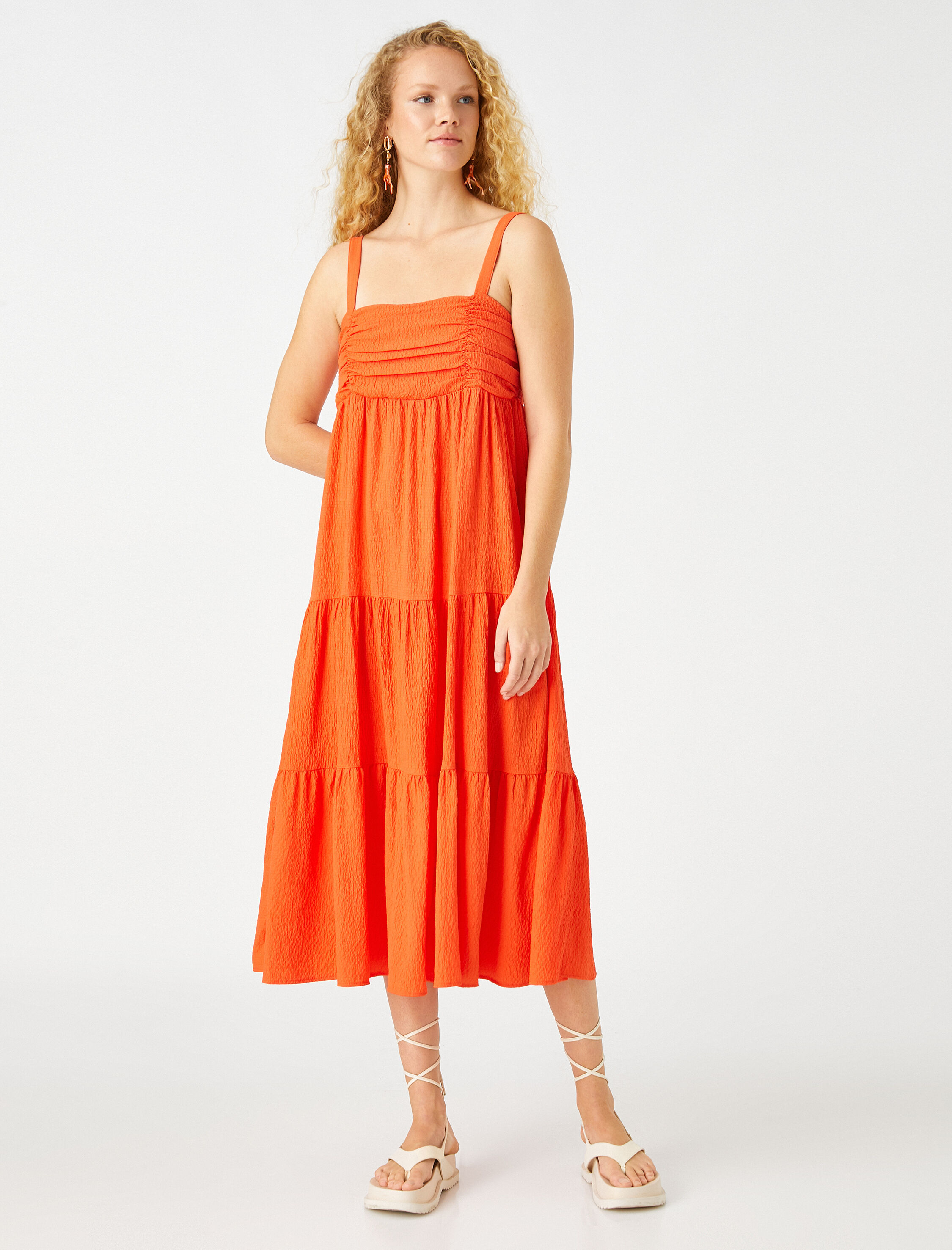   Askılı Midi Boy Elbise Drape Detaylı