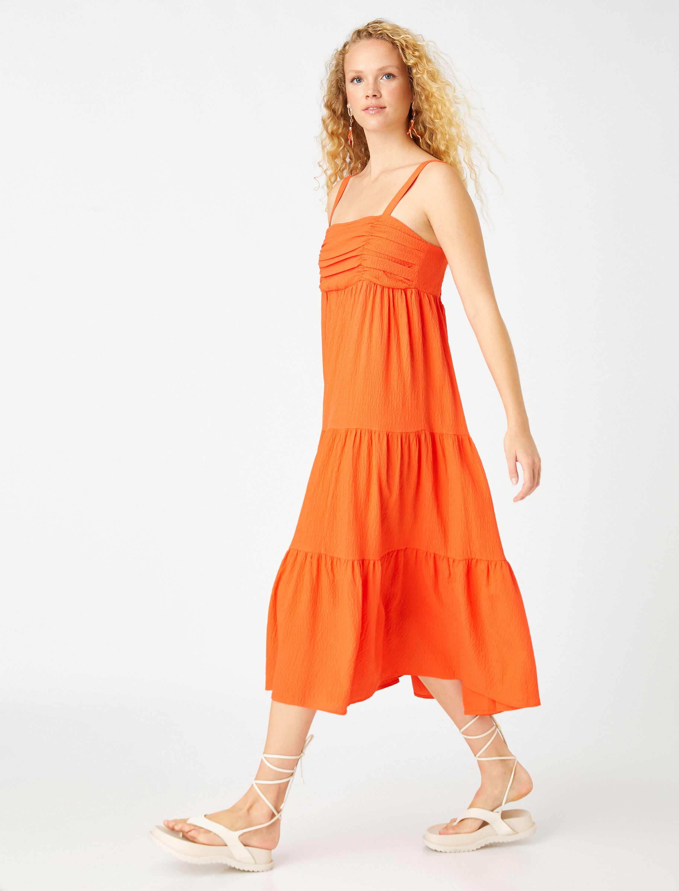   Askılı Midi Boy Elbise Drape Detaylı