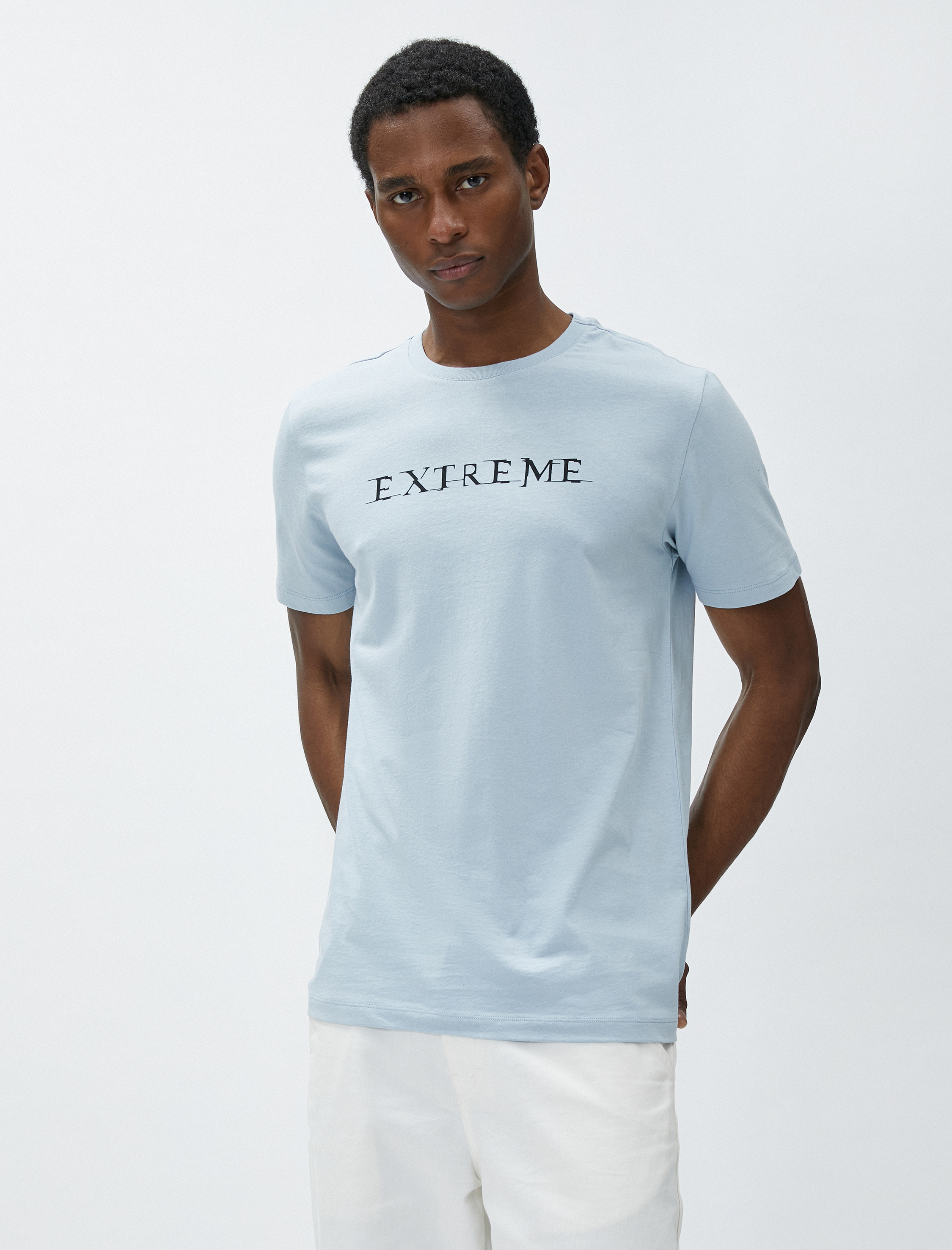   Slogan Baskılı Tişört Dar Kesim Bisiklet Yaka Kısa Kollu