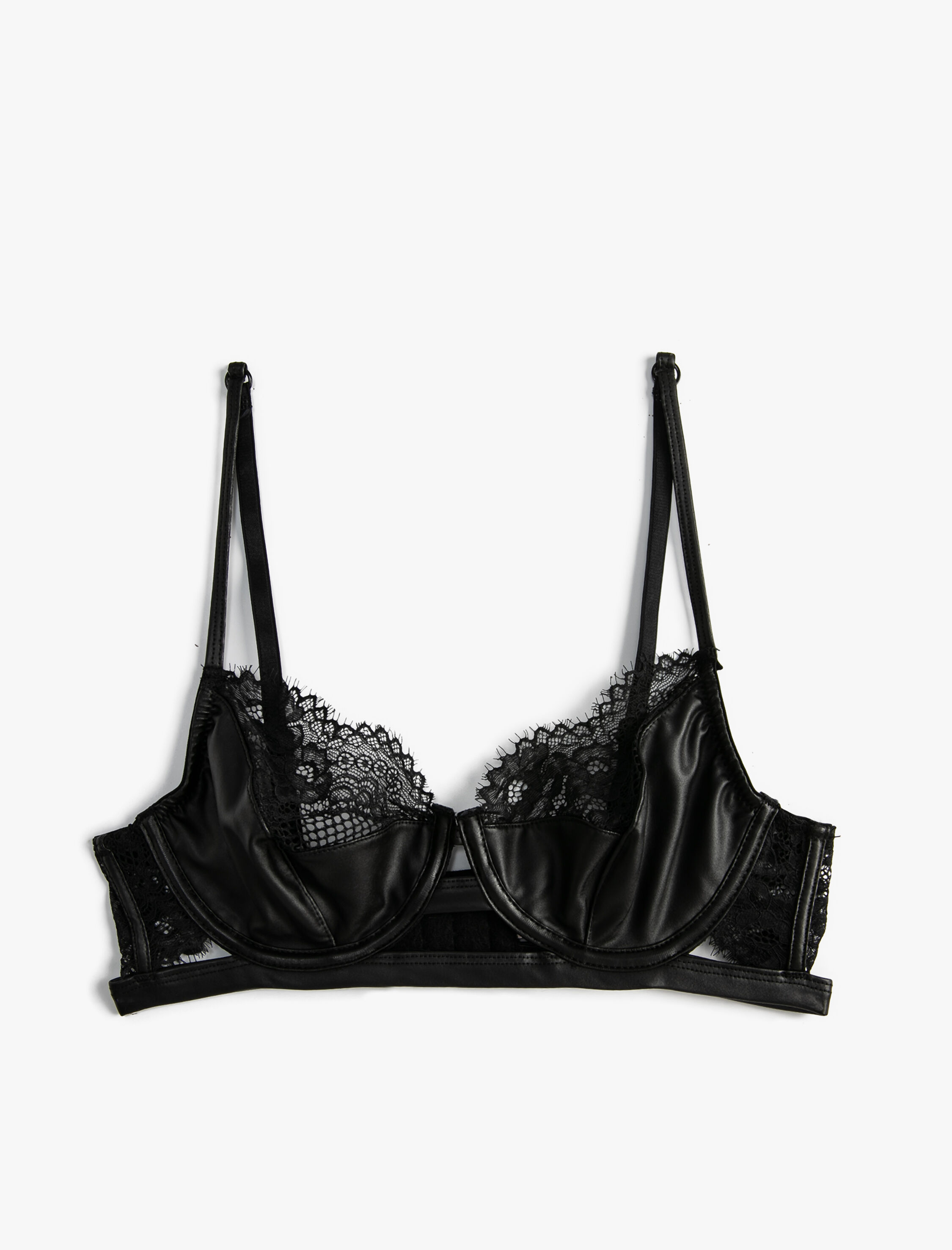   Dantelli Sütyen Suni Deri Balenli Dolgusuz Desteksiz