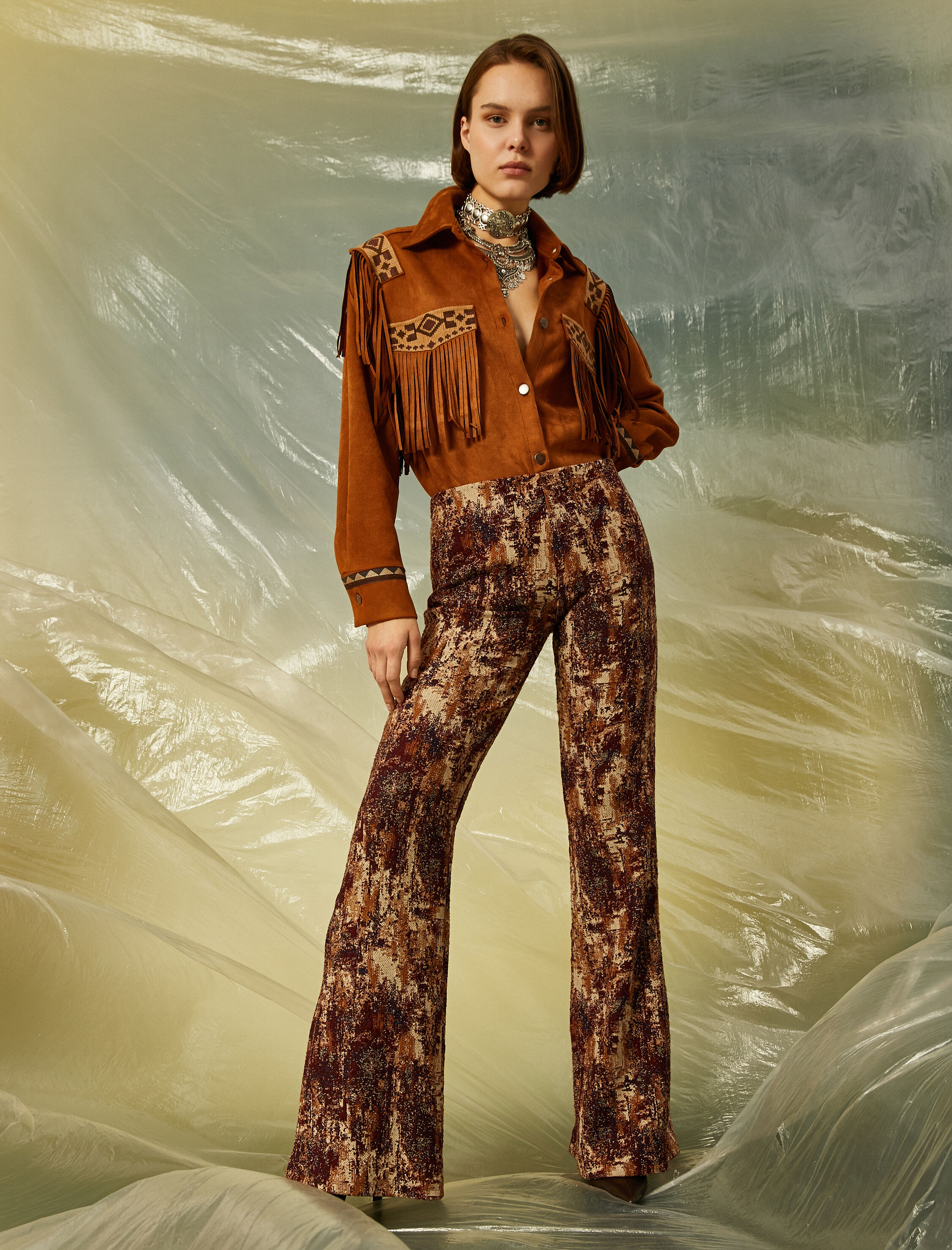   Desenli İspanyol Paça Pantolon