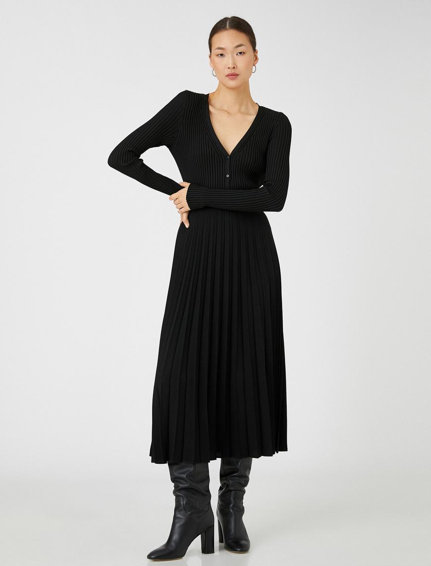   Basic Pileli Etek Midi Boy