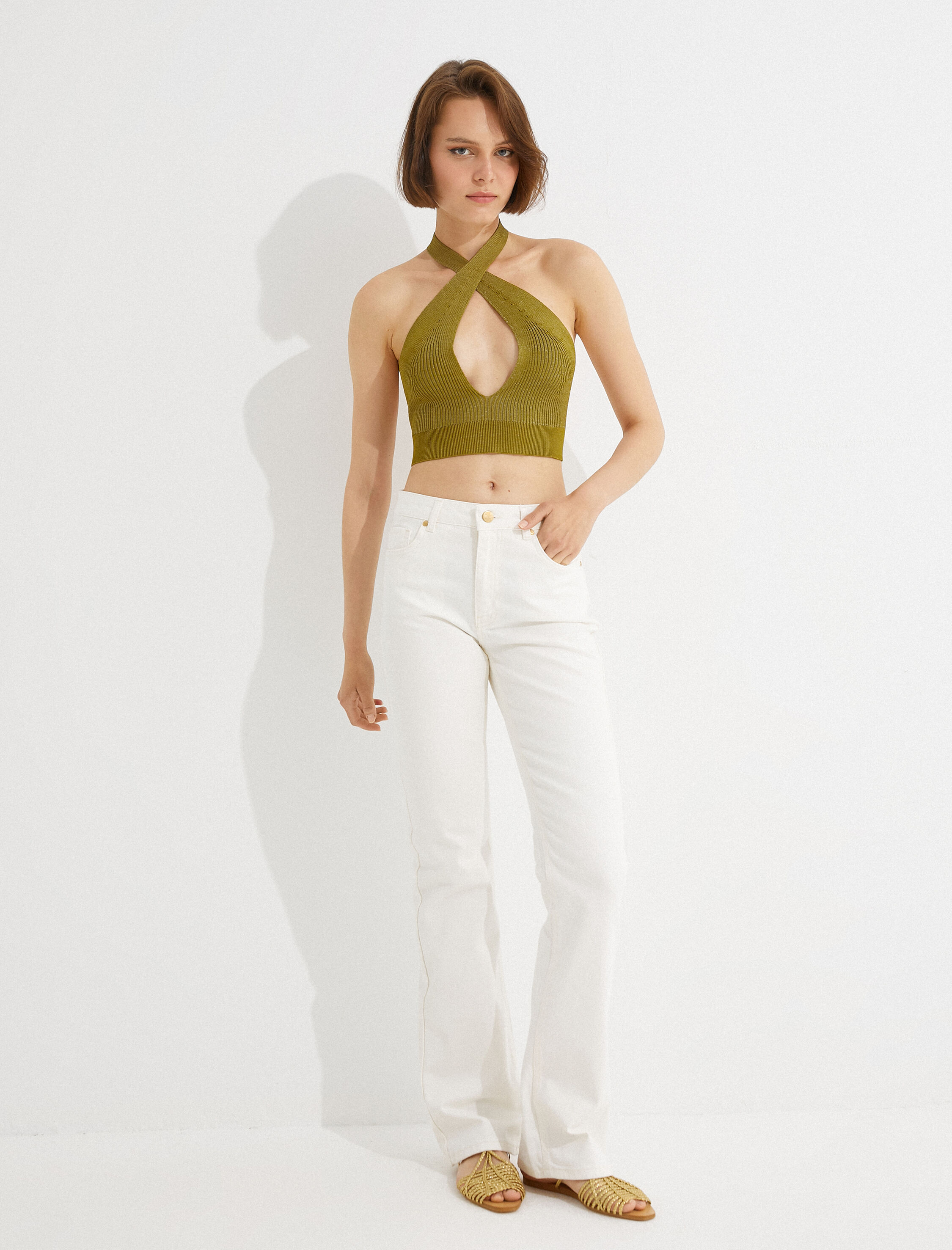   Pencere Detaylı Triko Crop Atlet