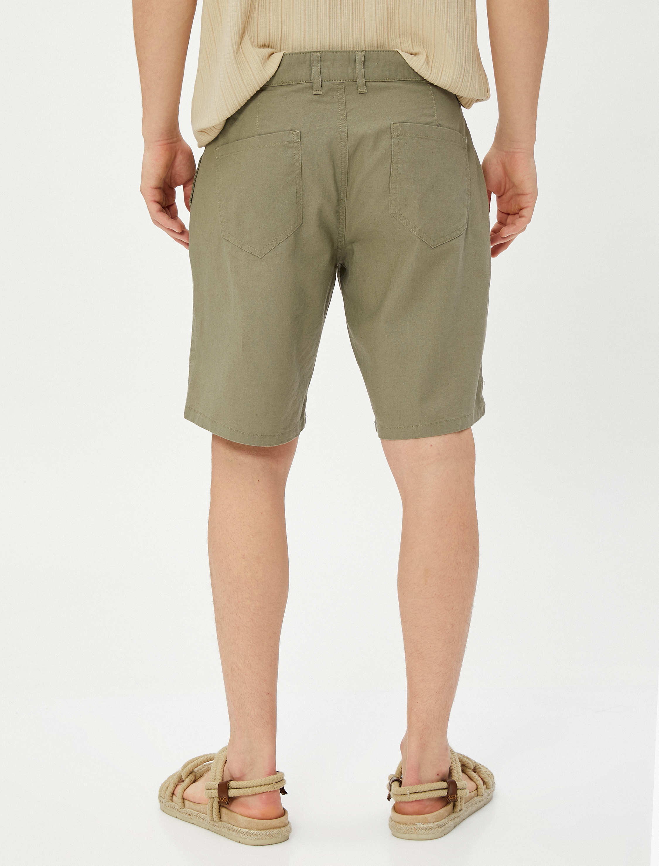   Keten Karışımlı Bermuda Şort Düğmeli Cep Detaylı