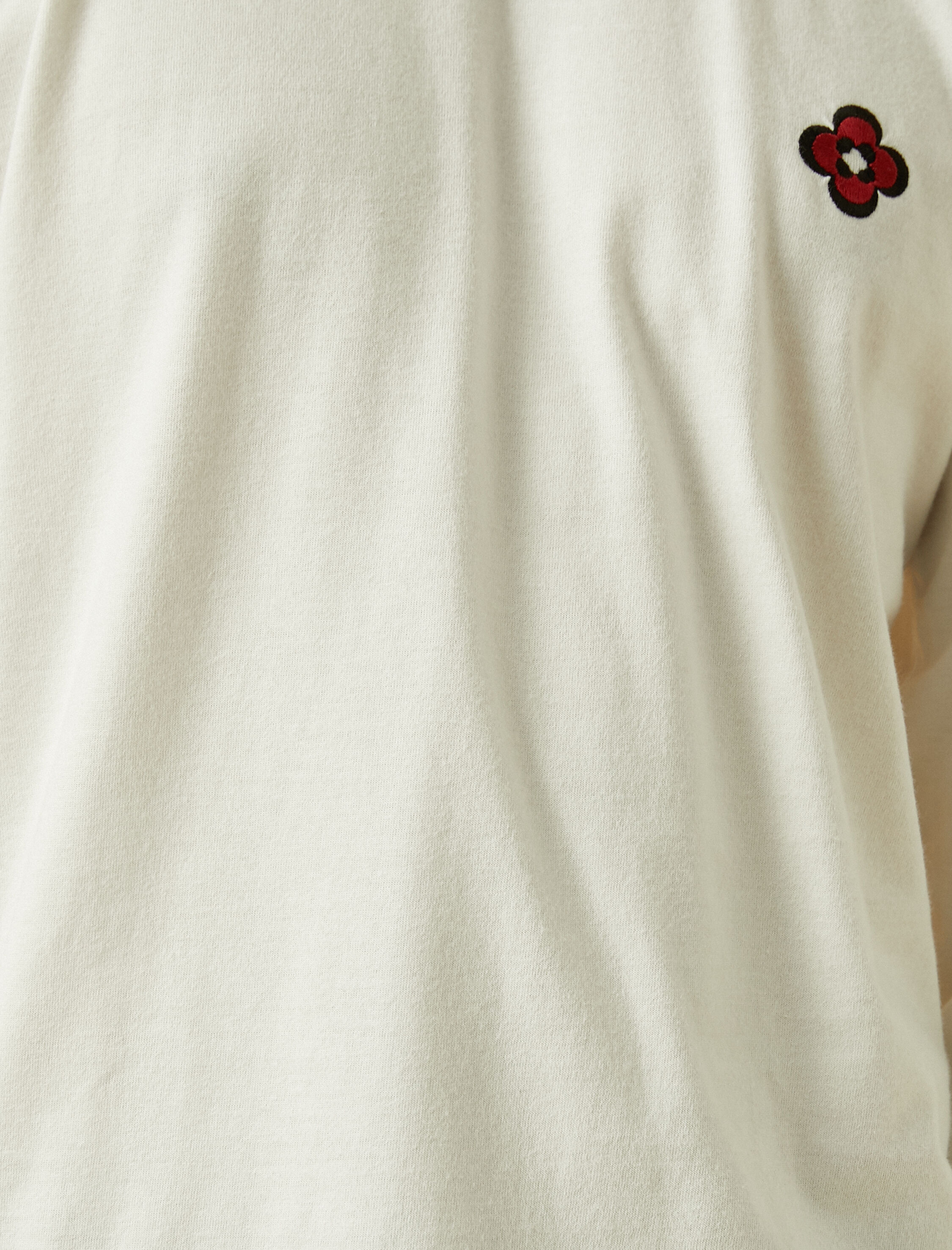   Uzun Kollu Tişört Çiçek İşlemeli Bisiklet Yaka Pamuklu