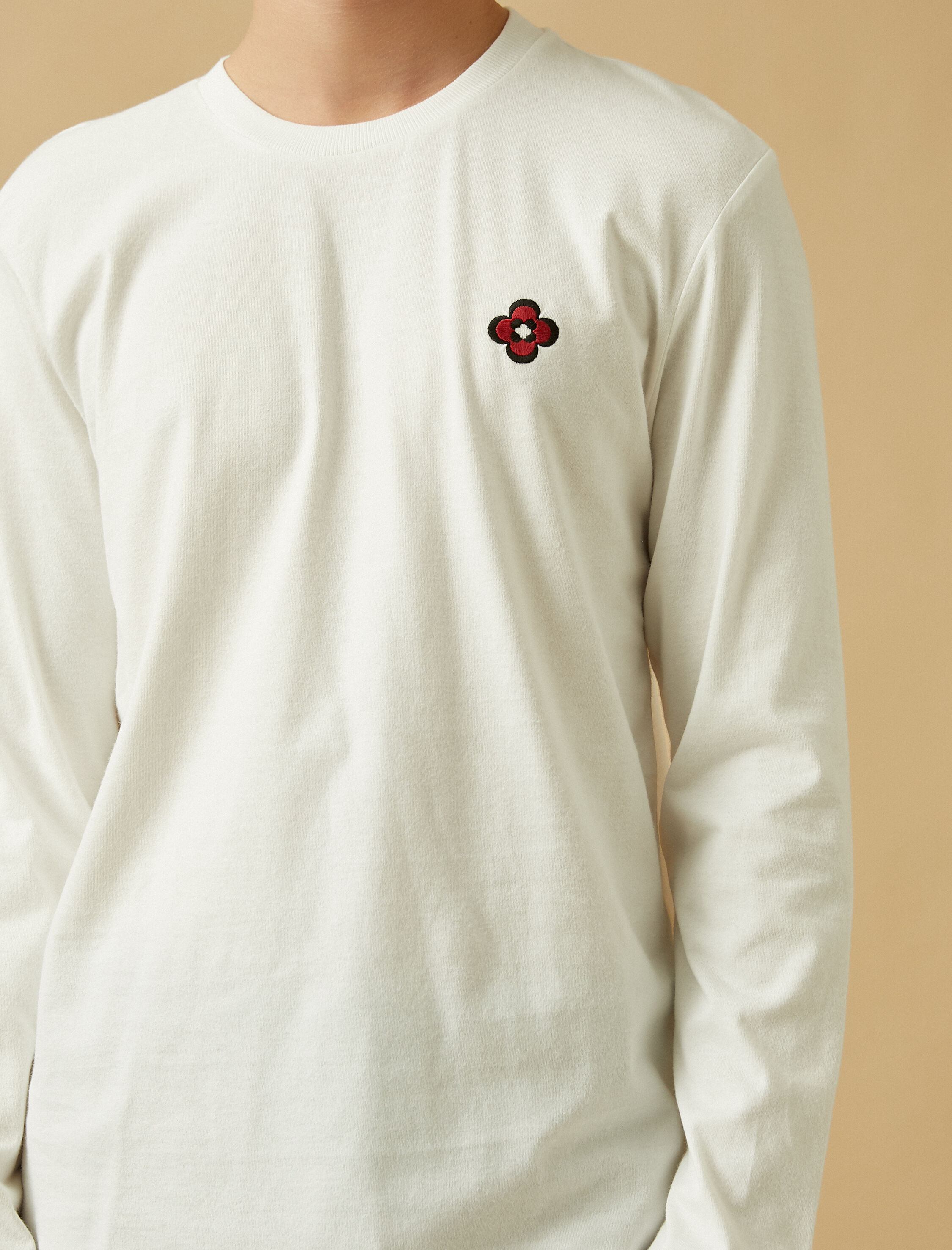   Uzun Kollu Tişört Çiçek İşlemeli Bisiklet Yaka Pamuklu