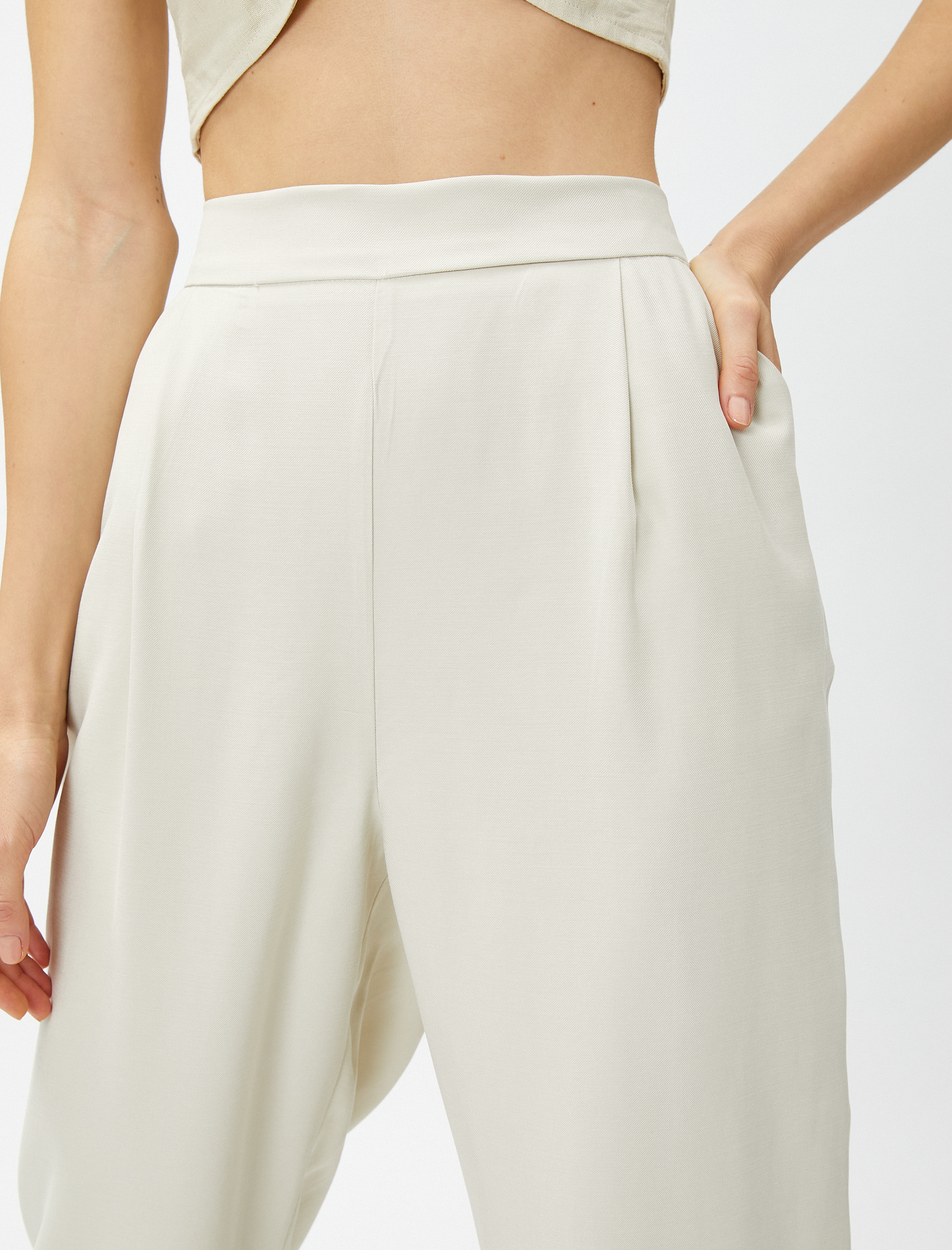   İpeksi Dokulu Pantolon Beli Lastikli Cepli