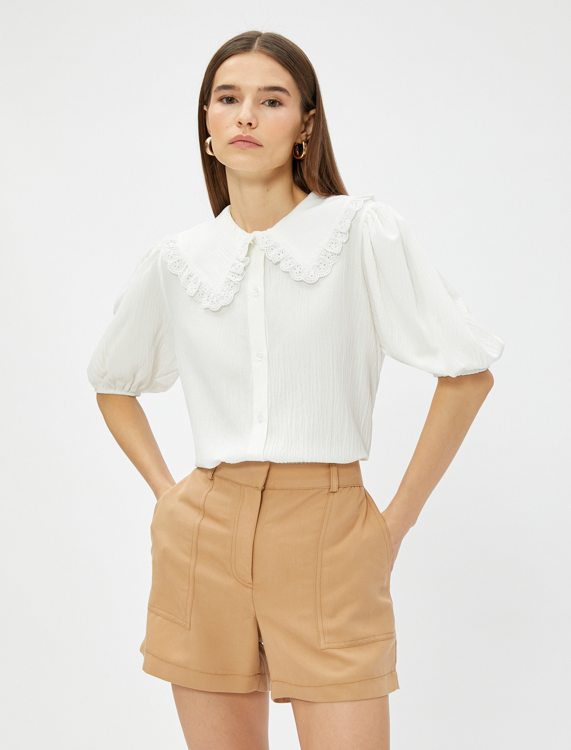   Bebe Yaka Gömlek Fisto Detaylı Balon Kol