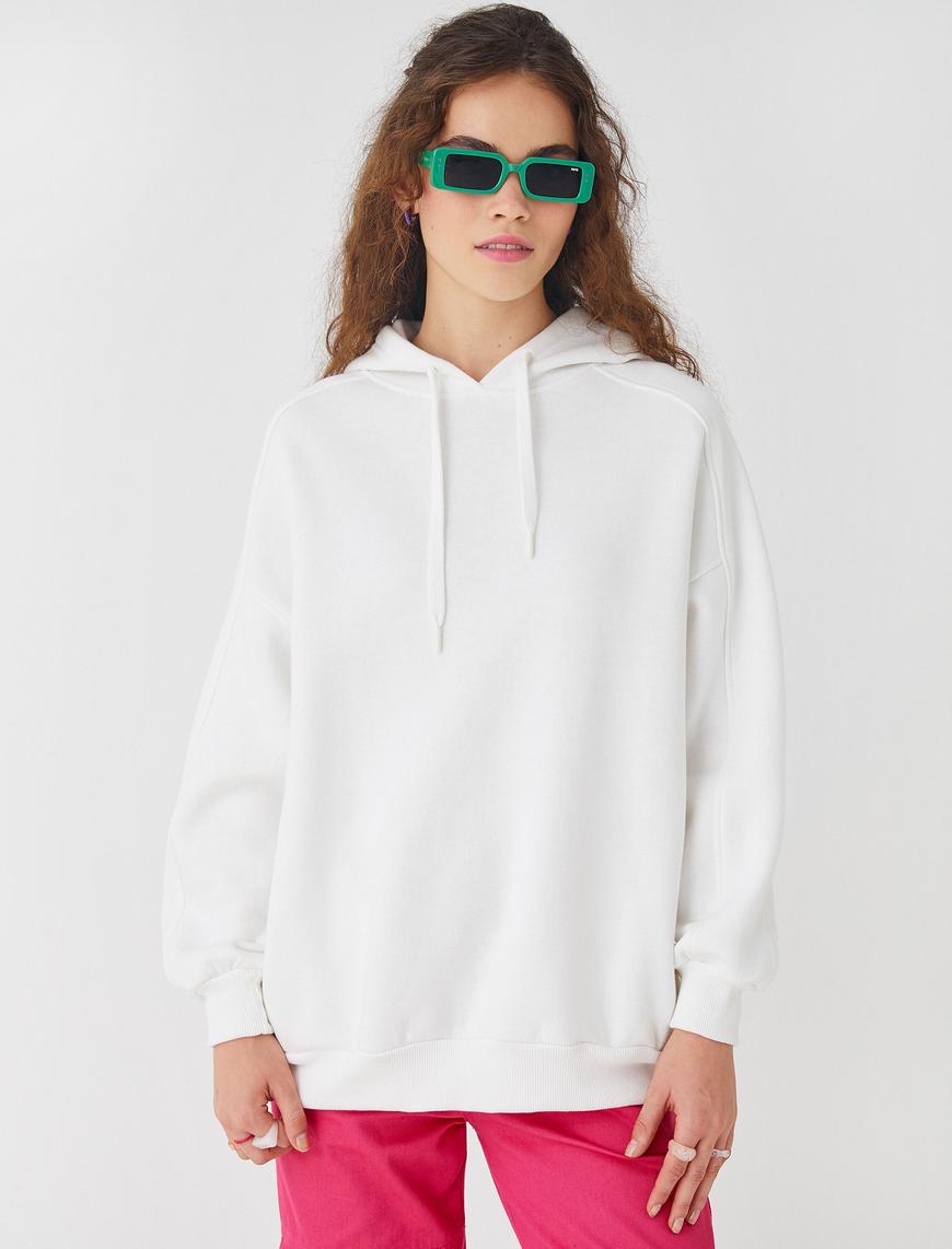   Oversize Kapüşonlu Sweatshirt İçi Polarlı