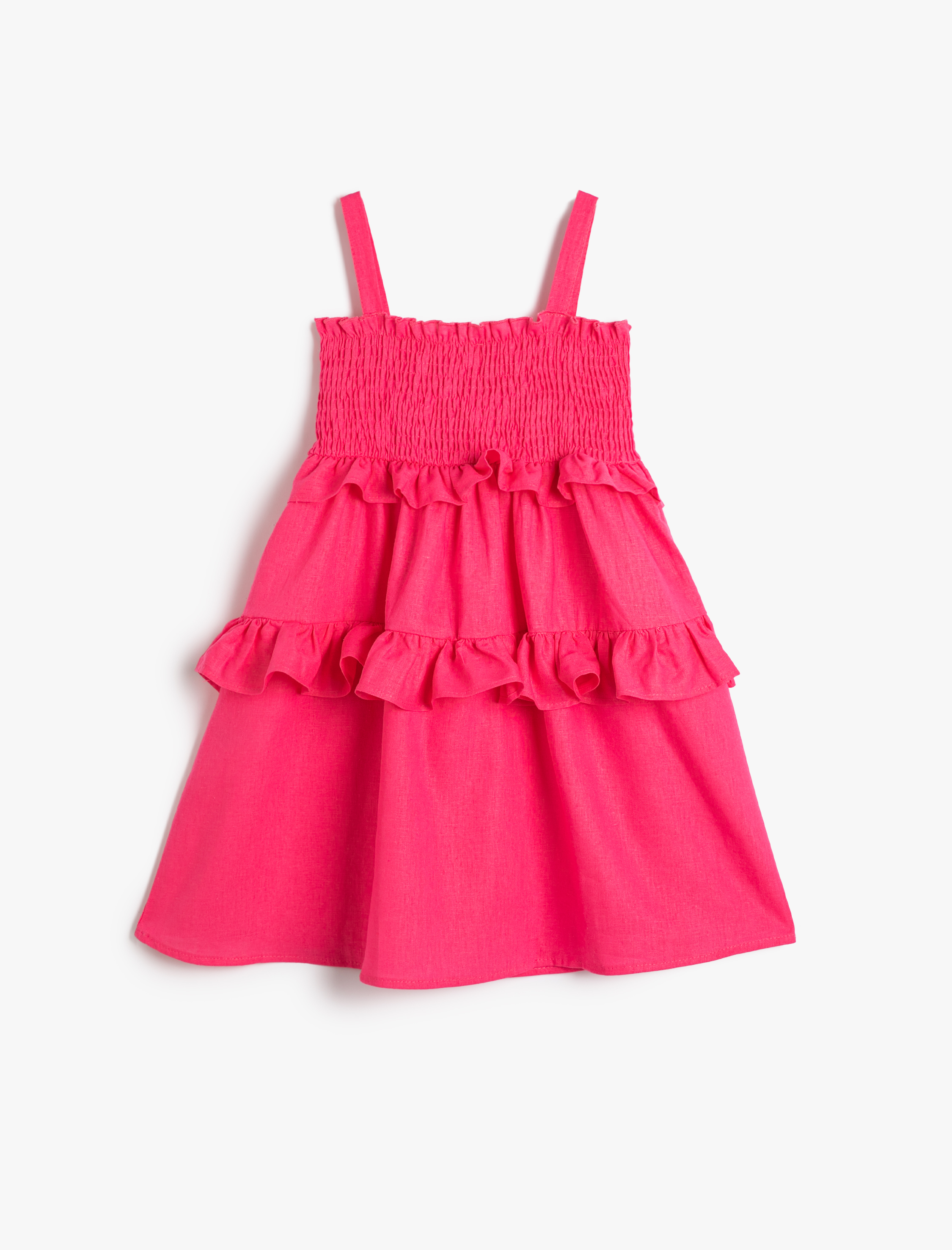  Kız Çocuk Fırfırlı Elbise Askılı Gipe Detaylı