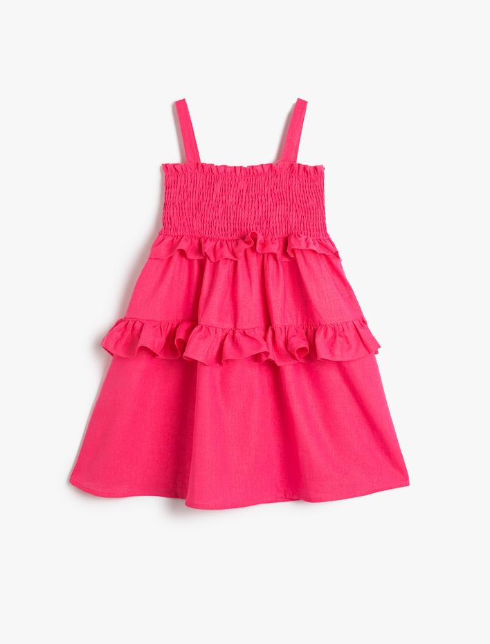 Kız Çocuk Fırfırlı Elbise Askılı Gipe Detaylı