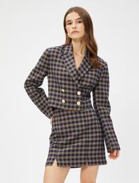 Crop Blazer Ceket Kruvaze Düğmeli