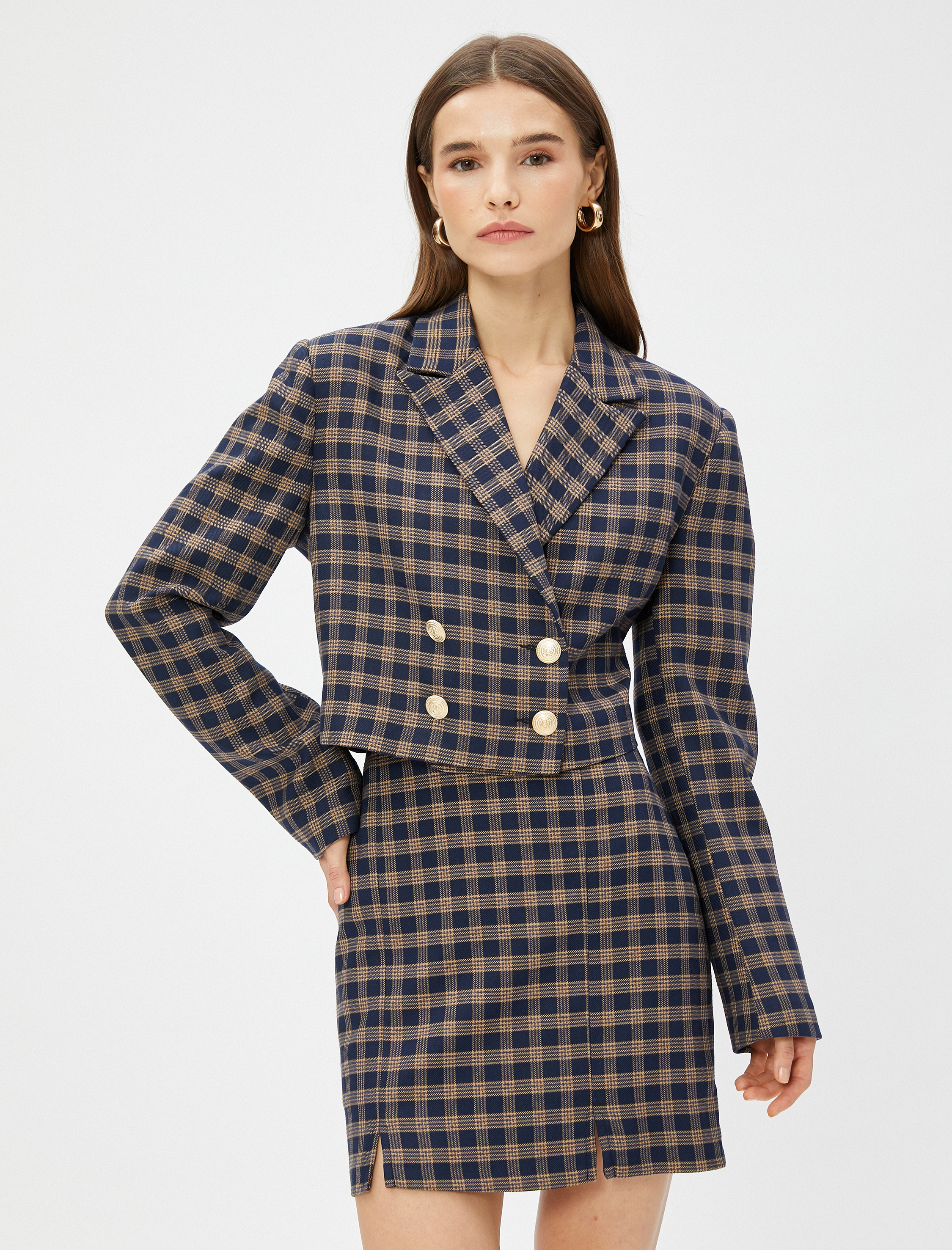   Crop Blazer Ceket Kruvaze Düğmeli