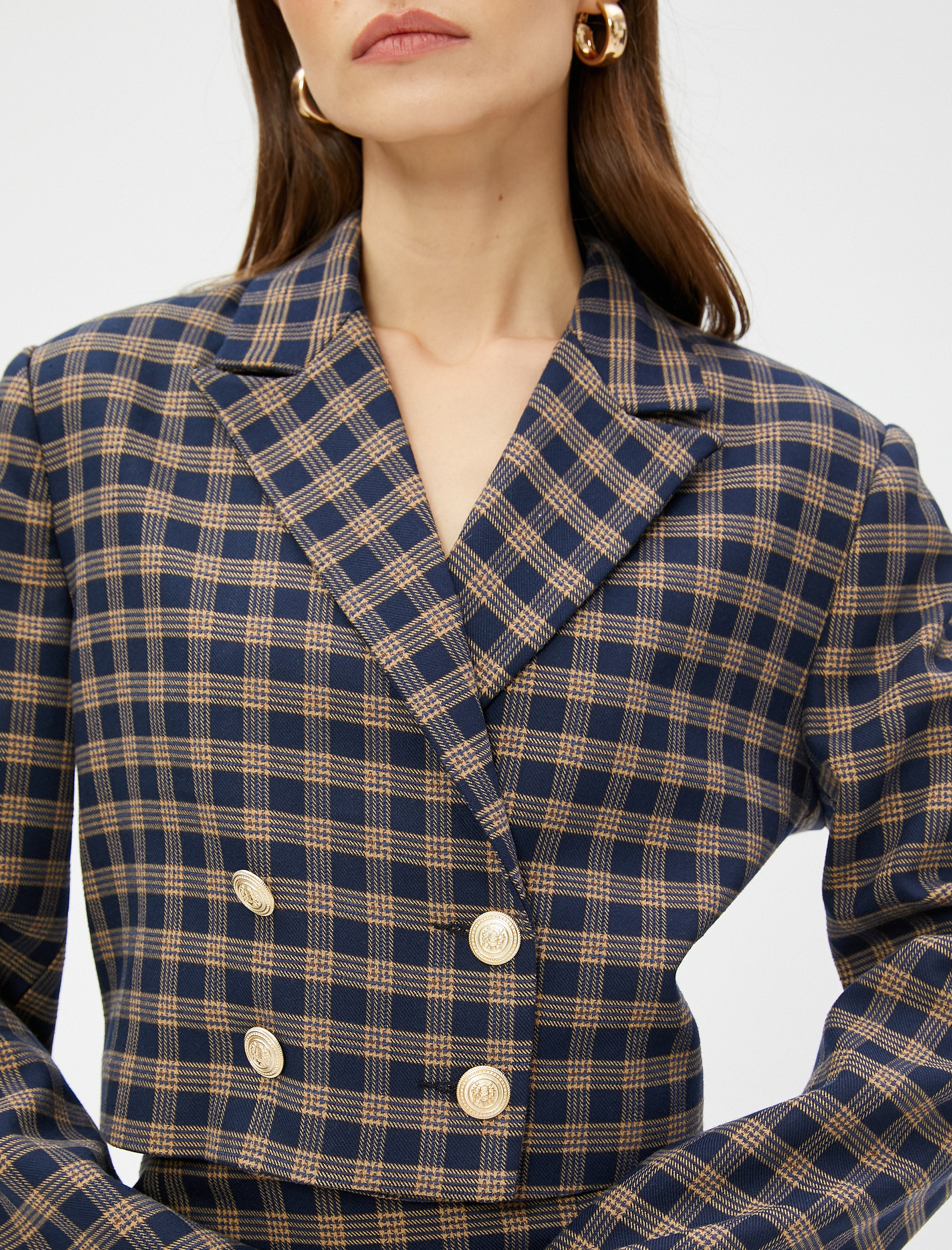   Crop Blazer Ceket Kruvaze Düğmeli