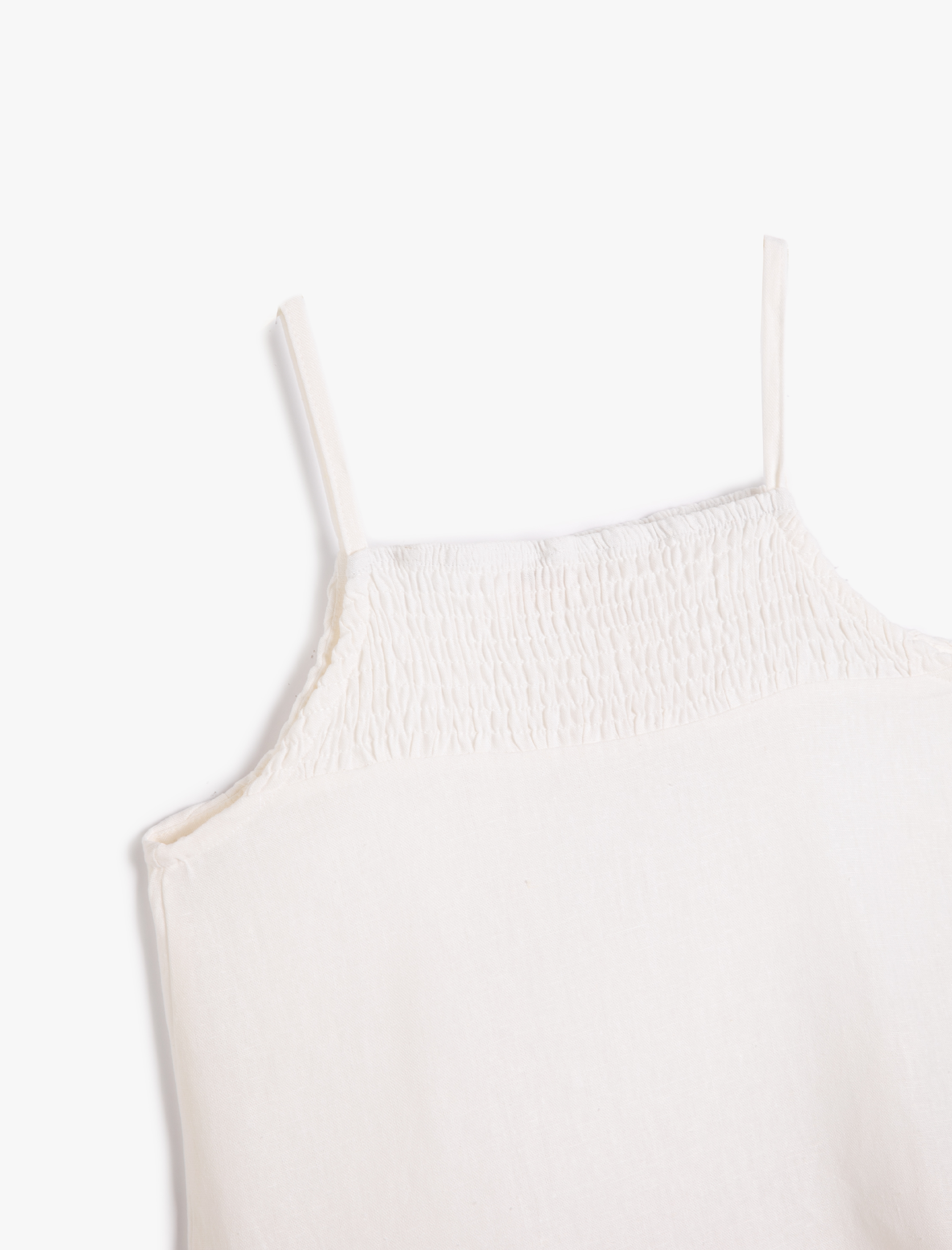  Kız Çocuk Keten Karışımlı Elbise Askılı Bol Kesim Fırfır Detaylı