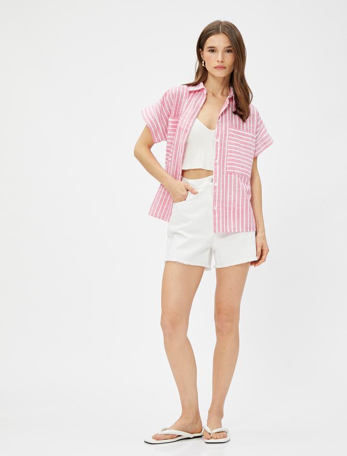  Keten Gömlek Kısa Kollu Cepli