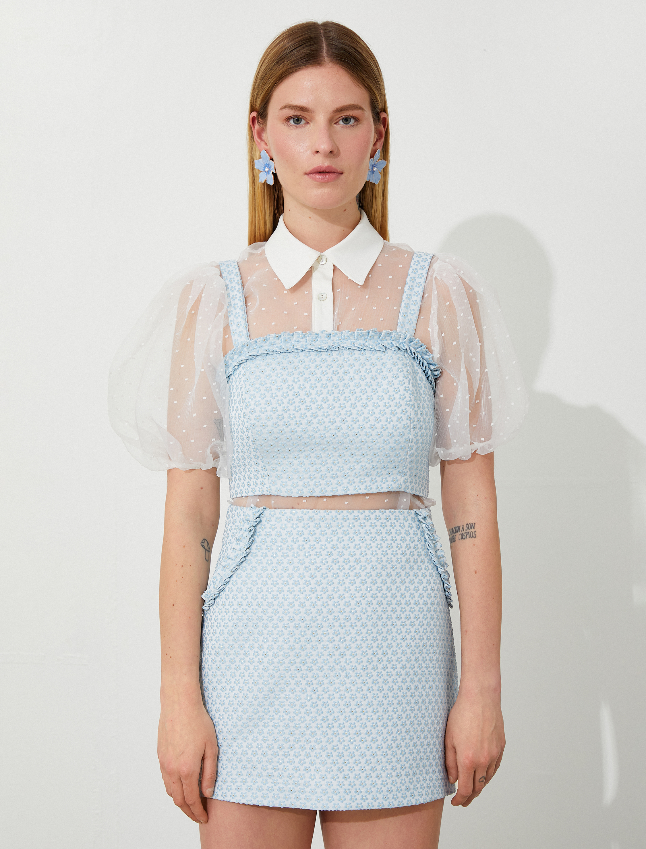 Kare Yaka Askılı Çiçekli Crop Top