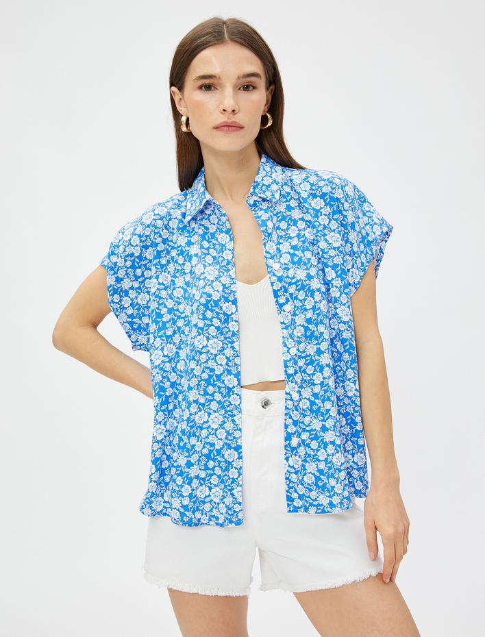  Çiçekli Gömlek Kısa Kollu Viskon