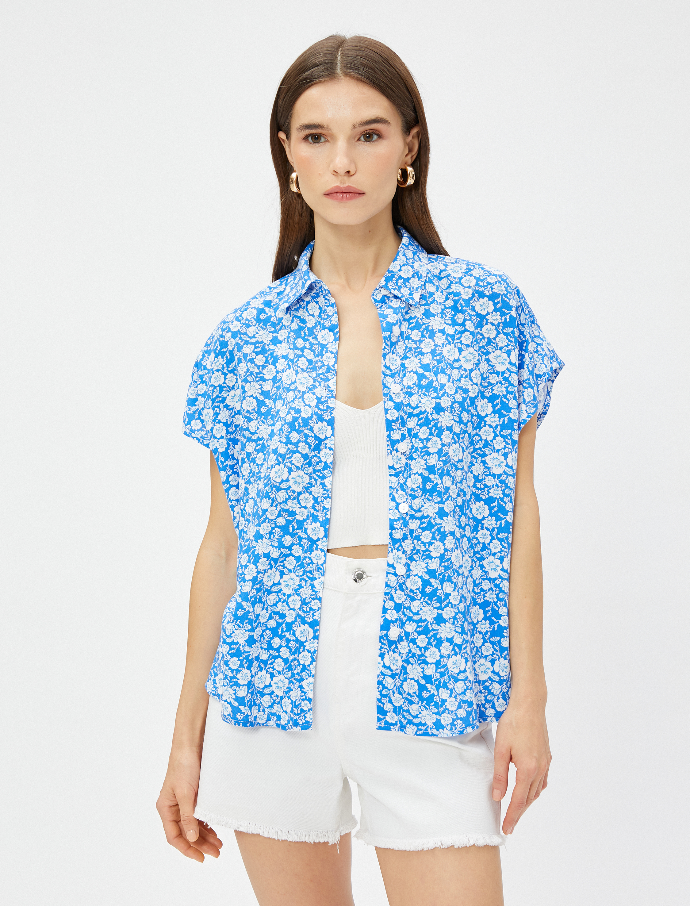   Çiçekli Gömlek Kısa Kollu Viskon