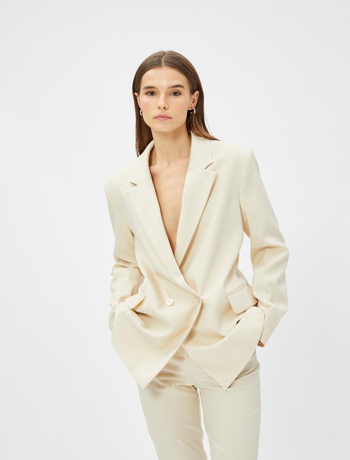 Oversize Blazer Ceket Kruvaze Düğmeli