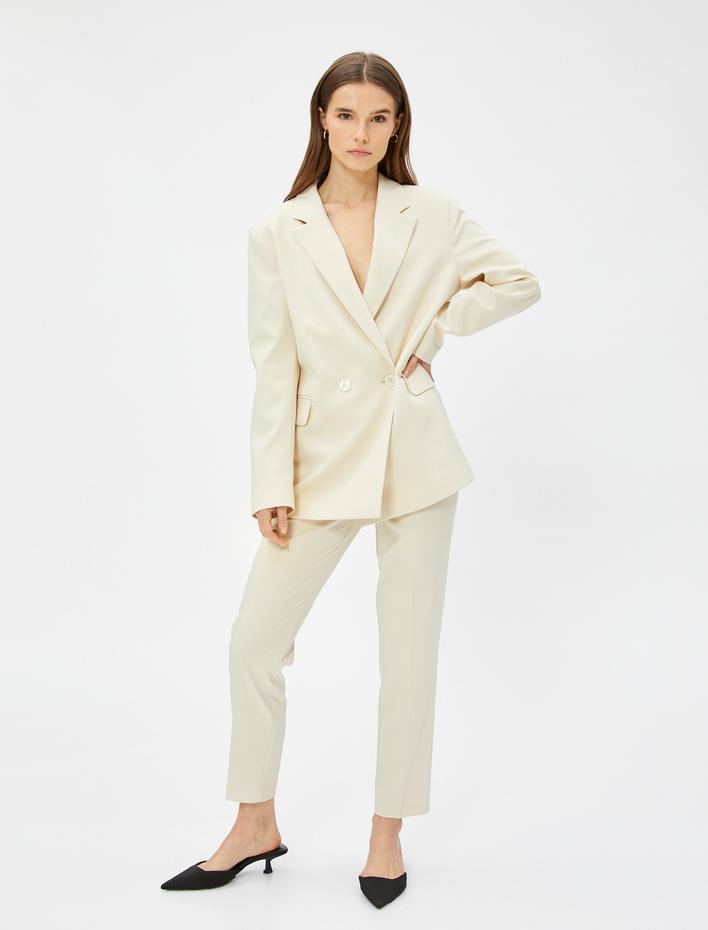  Oversize Blazer Ceket Kruvaze Düğmeli