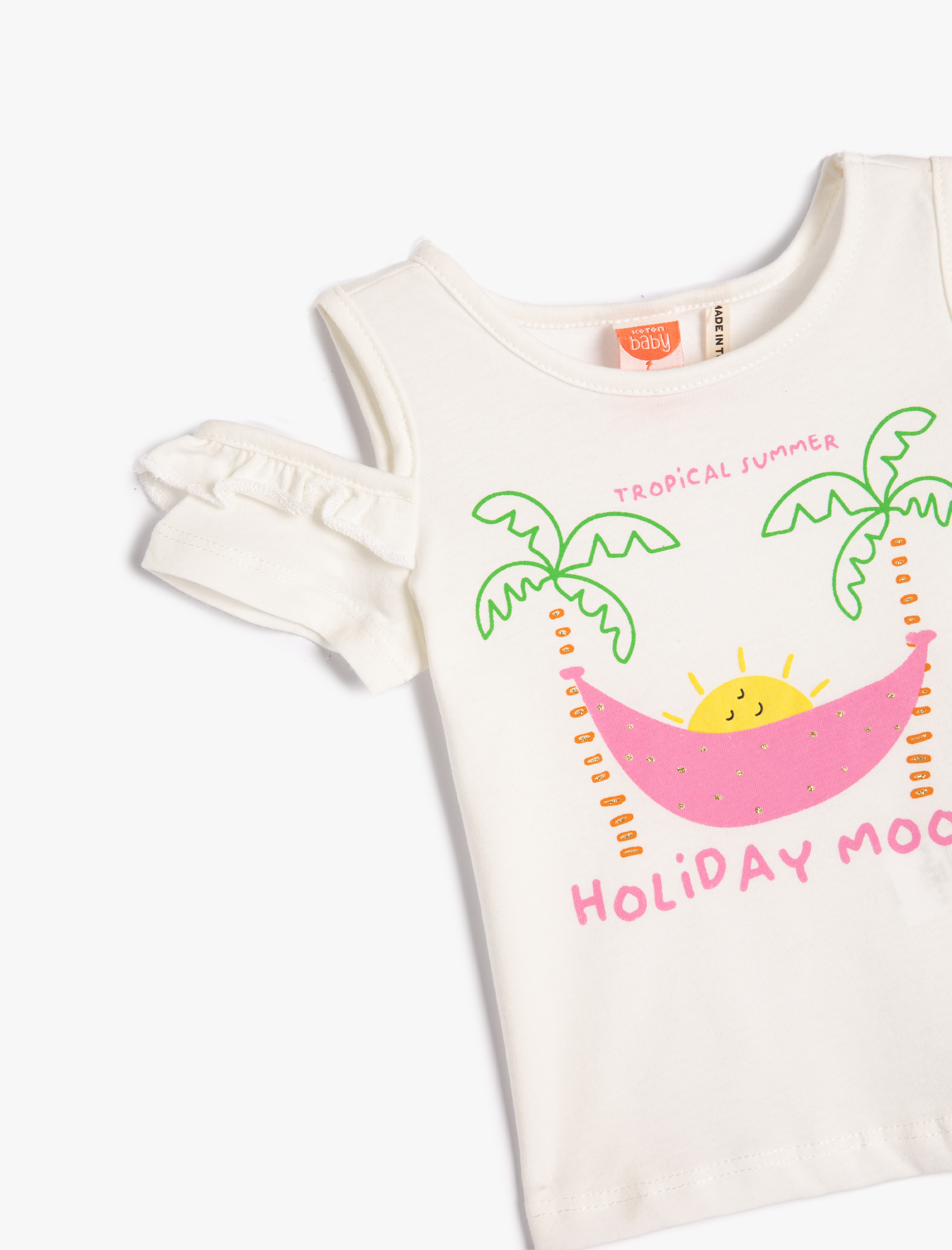  Kız Bebek Tişört Pencere Detaylı Baskılı Kısa Kollu Bisiklet Yaka Pamuklu