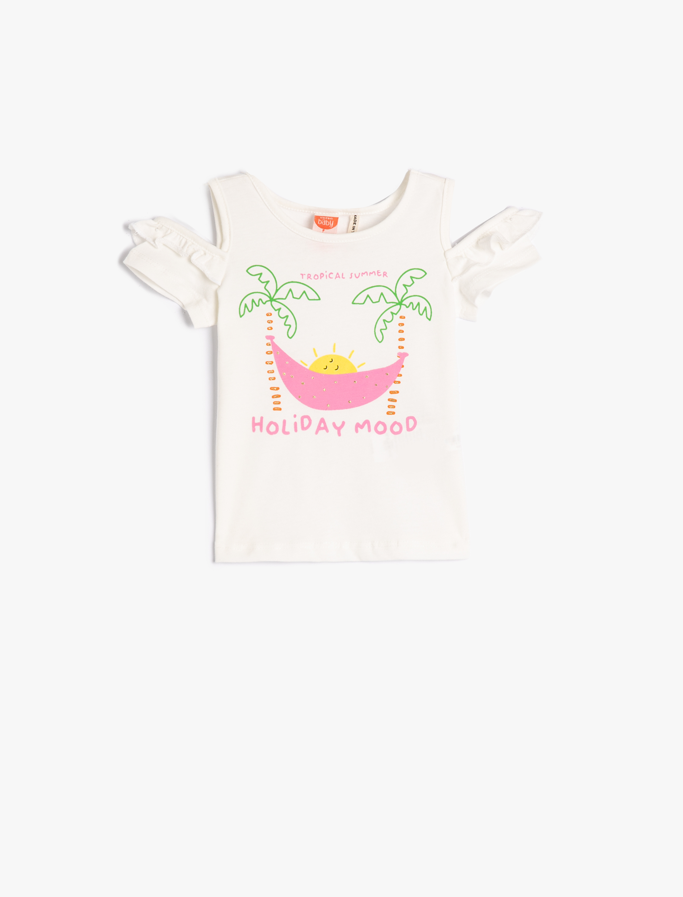  Kız Bebek Tişört Pencere Detaylı Baskılı Kısa Kollu Bisiklet Yaka Pamuklu