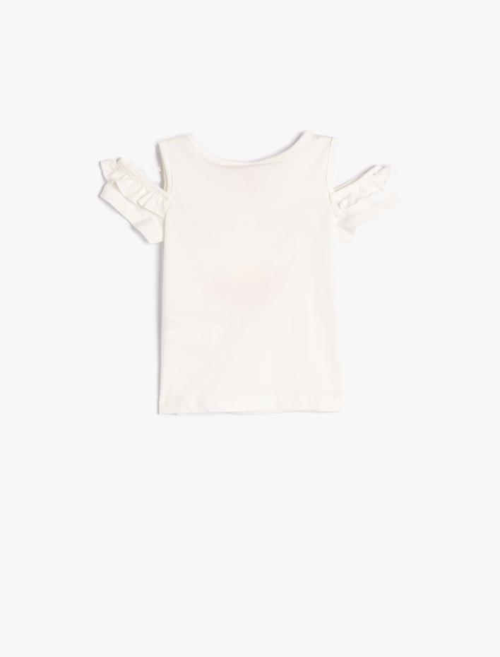 Kız Bebek Tişört Pencere Detaylı Baskılı Kısa Kollu Bisiklet Yaka Pamuklu