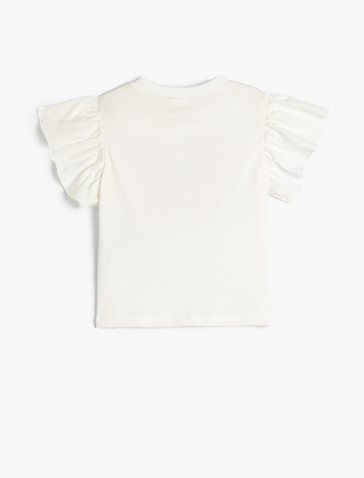 Kız Çocuk Tişört Bisiklet Yaka Kısa Kollu Kelebek Aplike Detaylı Pamuklu