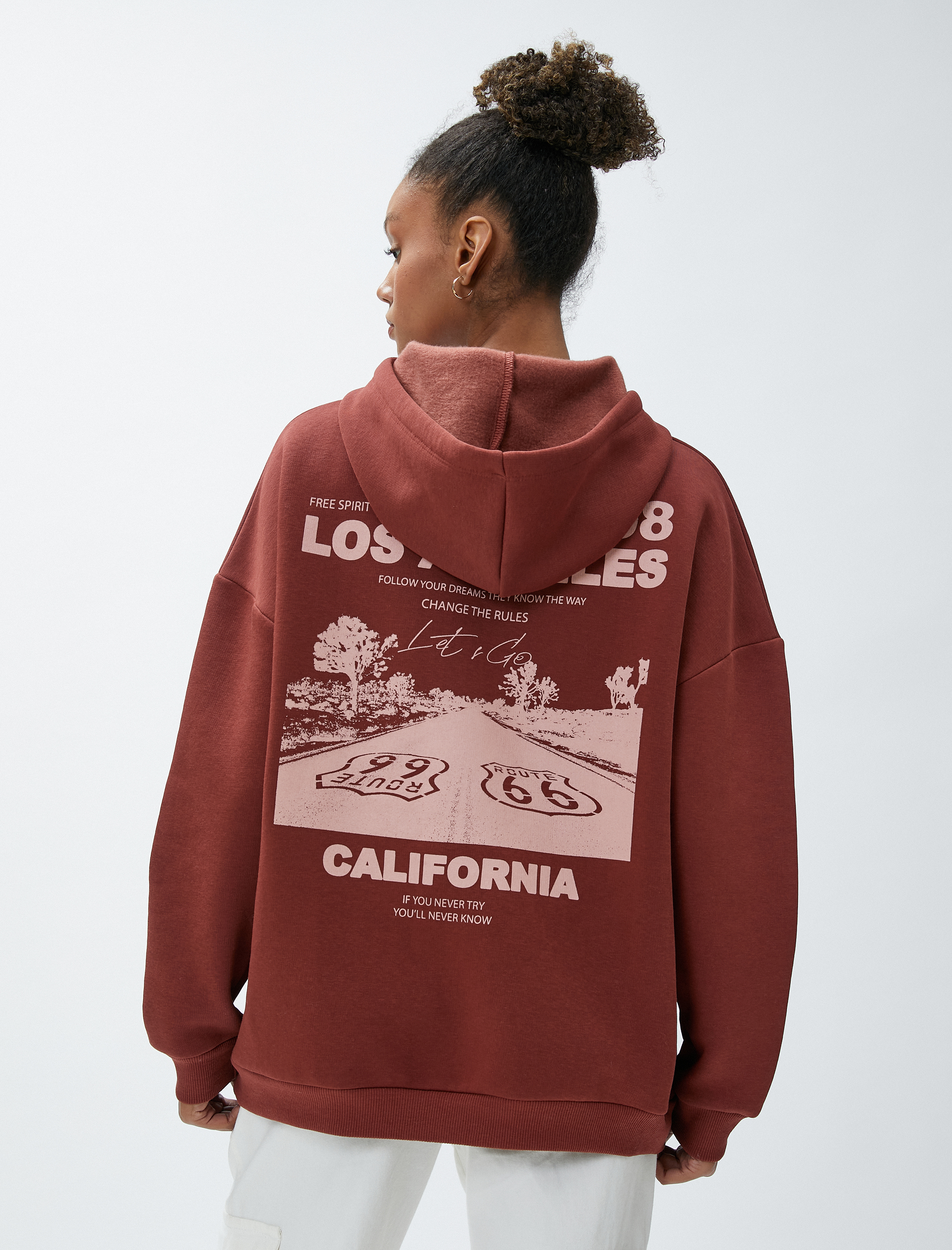   Kapüşonlu Sweatshirt Oversize Sırt Baskılı Uzun Kollu