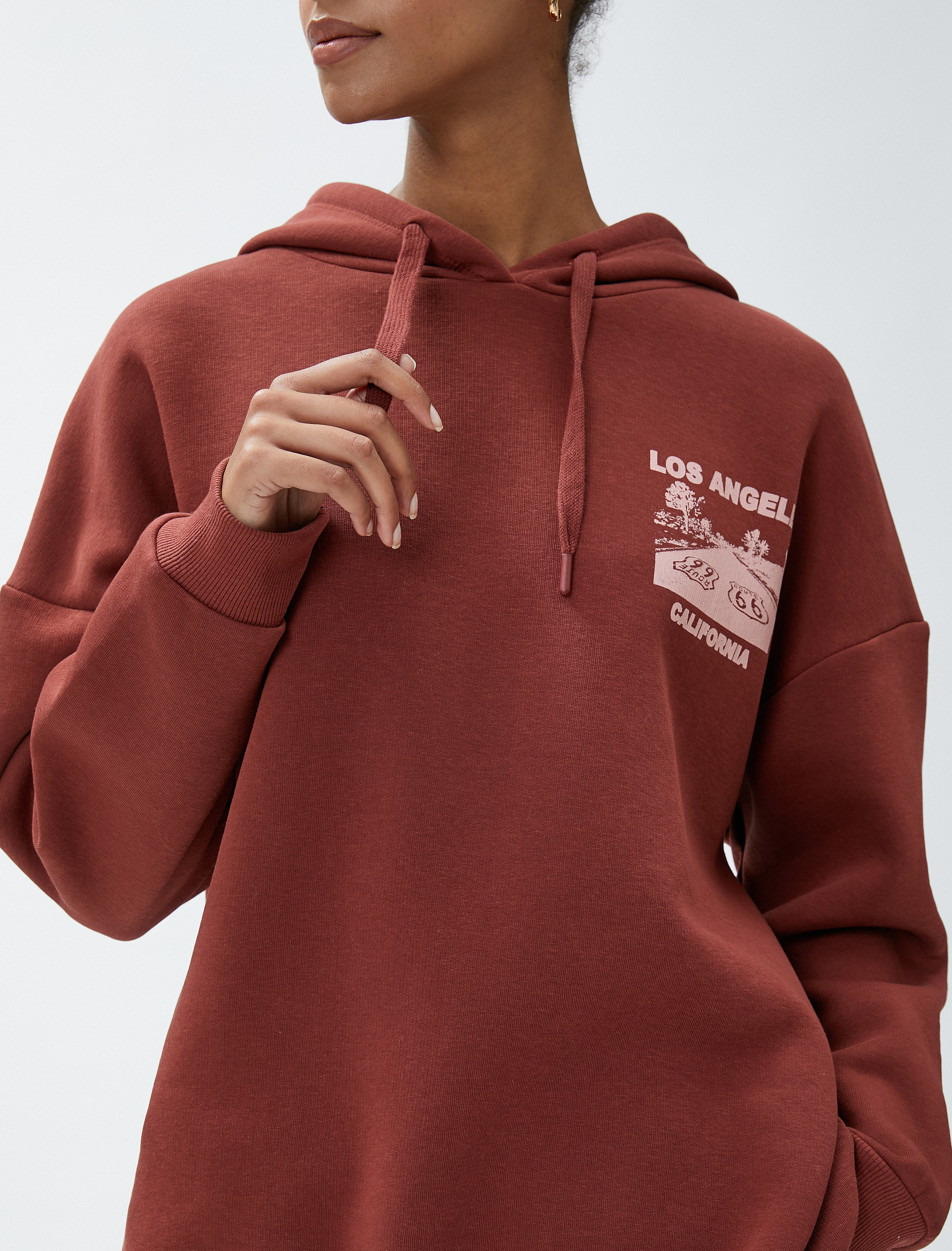   Kapüşonlu Sweatshirt Oversize Sırt Baskılı Uzun Kollu