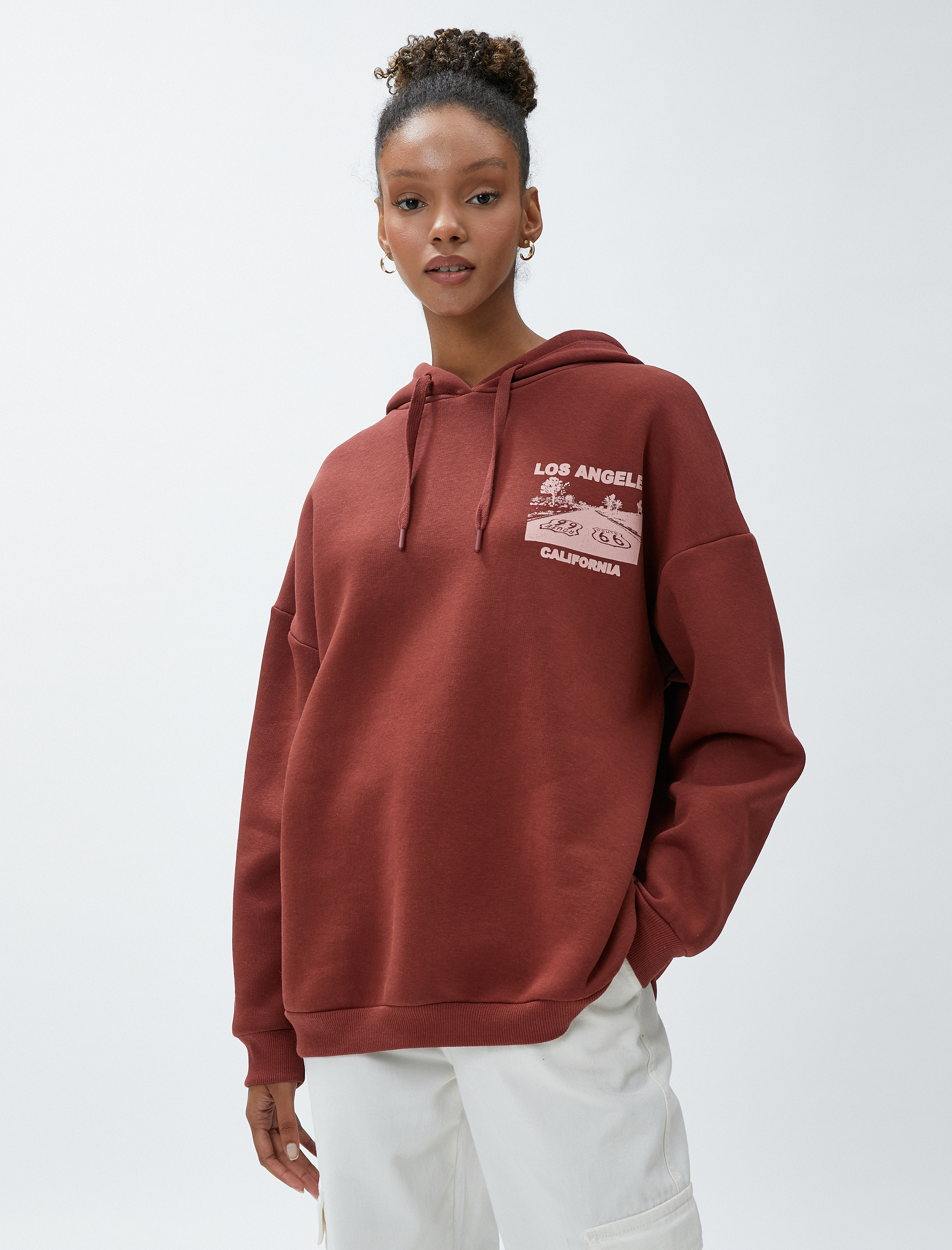   Kapüşonlu Sweatshirt Oversize Sırt Baskılı Uzun Kollu