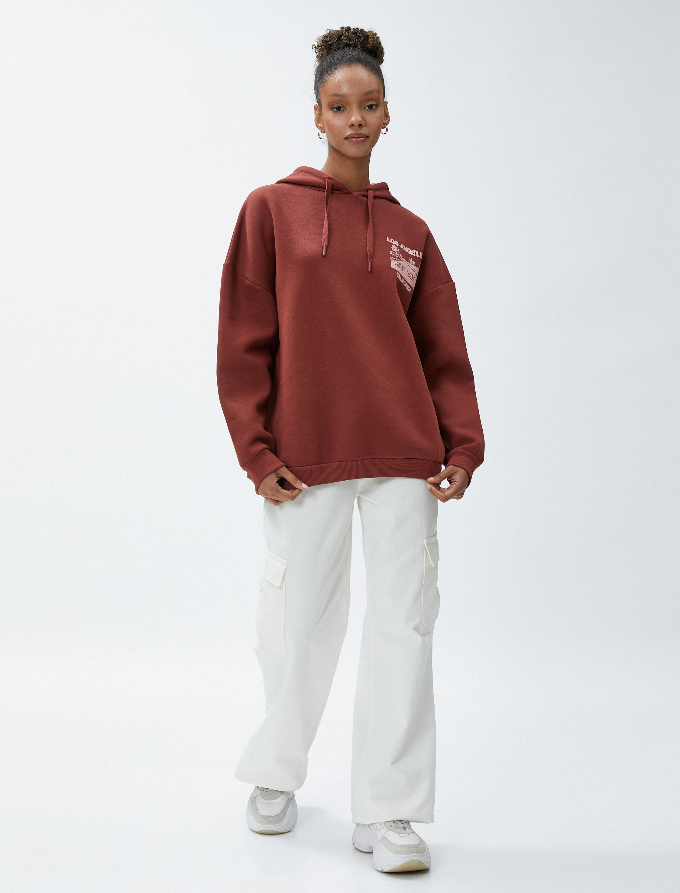   Kapüşonlu Sweatshirt Oversize Sırt Baskılı Uzun Kollu