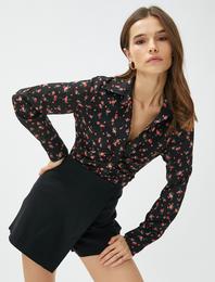 Çiçekli Gömlek Drapeli Slim Fit