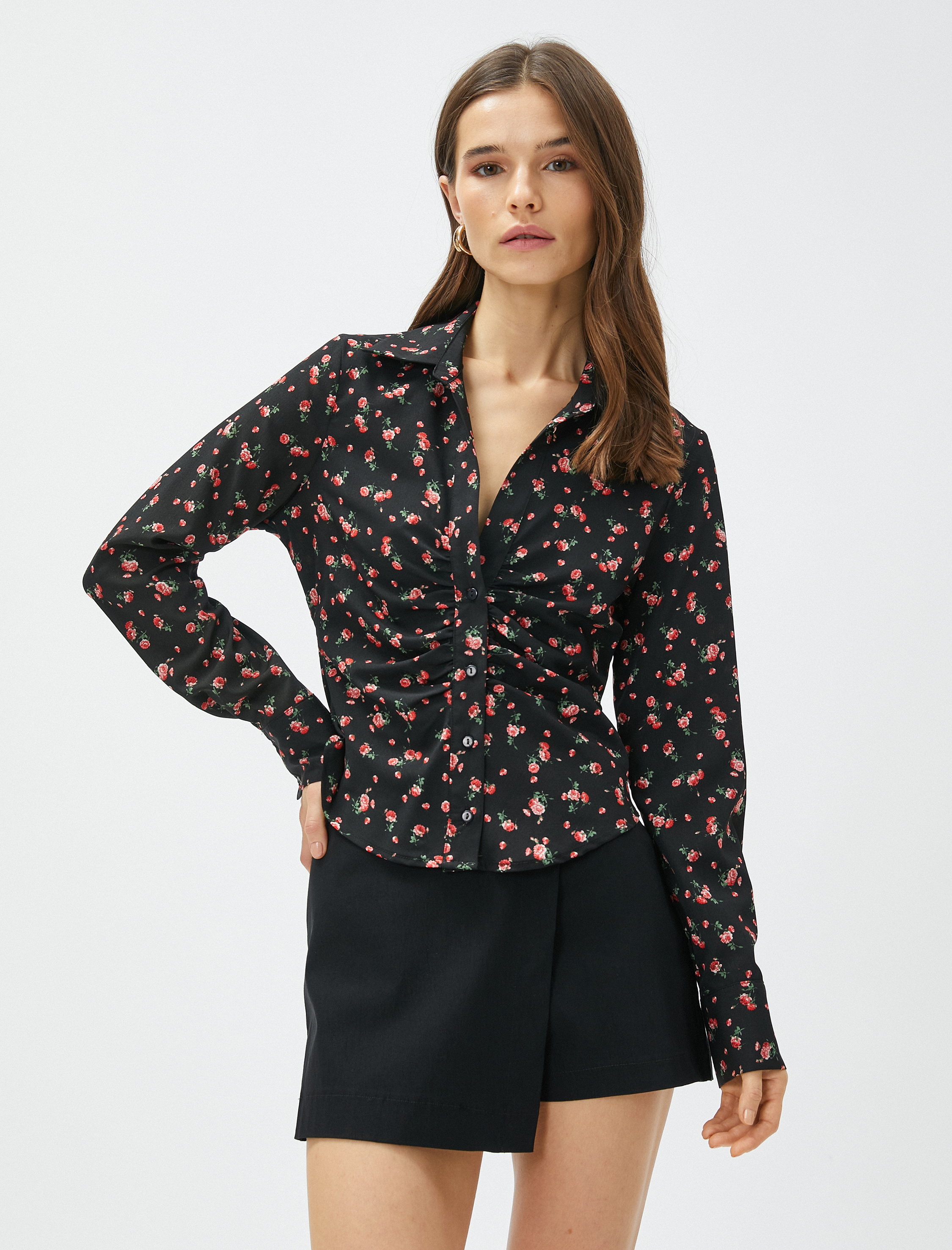   Çiçekli Gömlek Drapeli Slim Fit