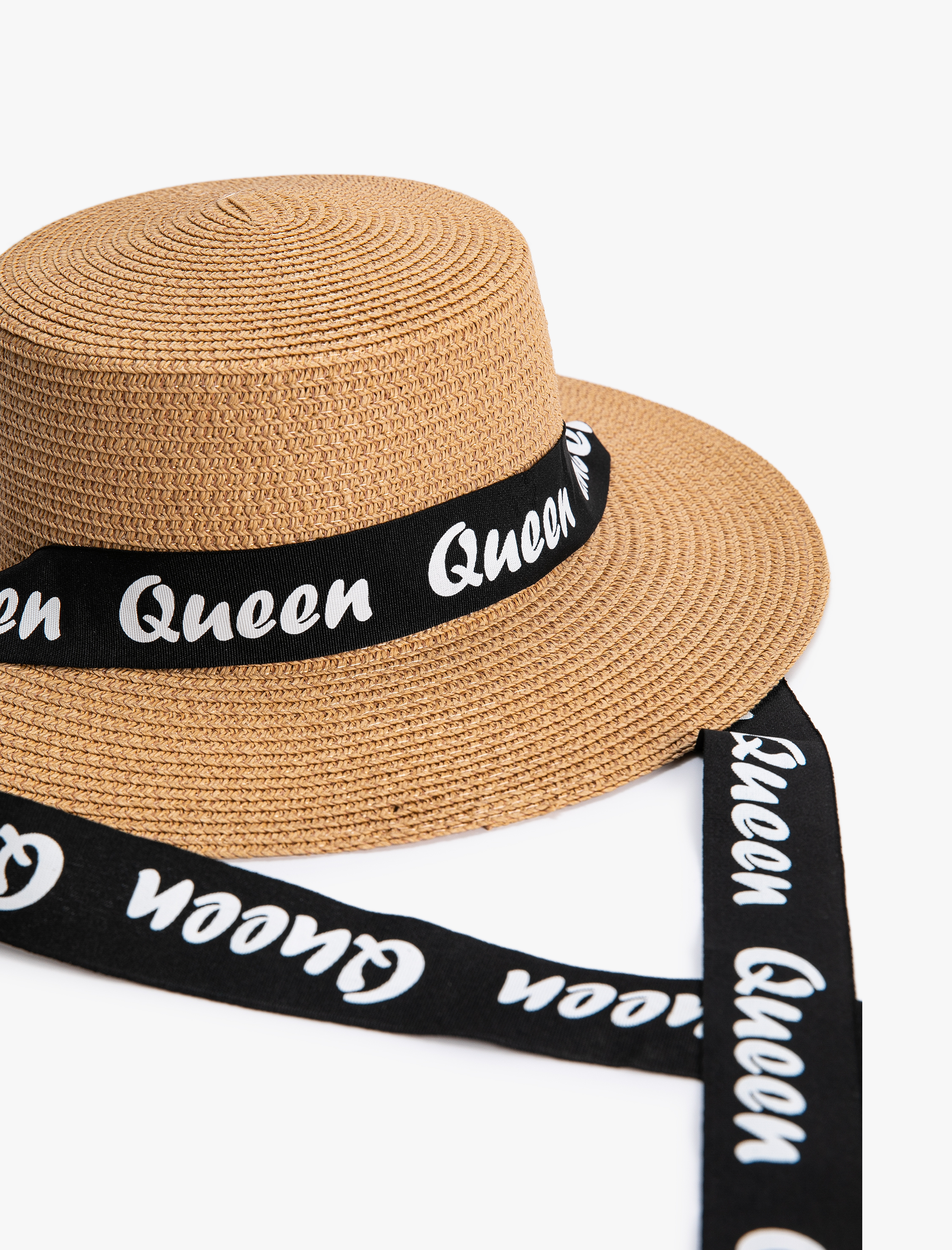  Kadın Hasır Şapka Slogan Baskılı Bağlama Detaylı