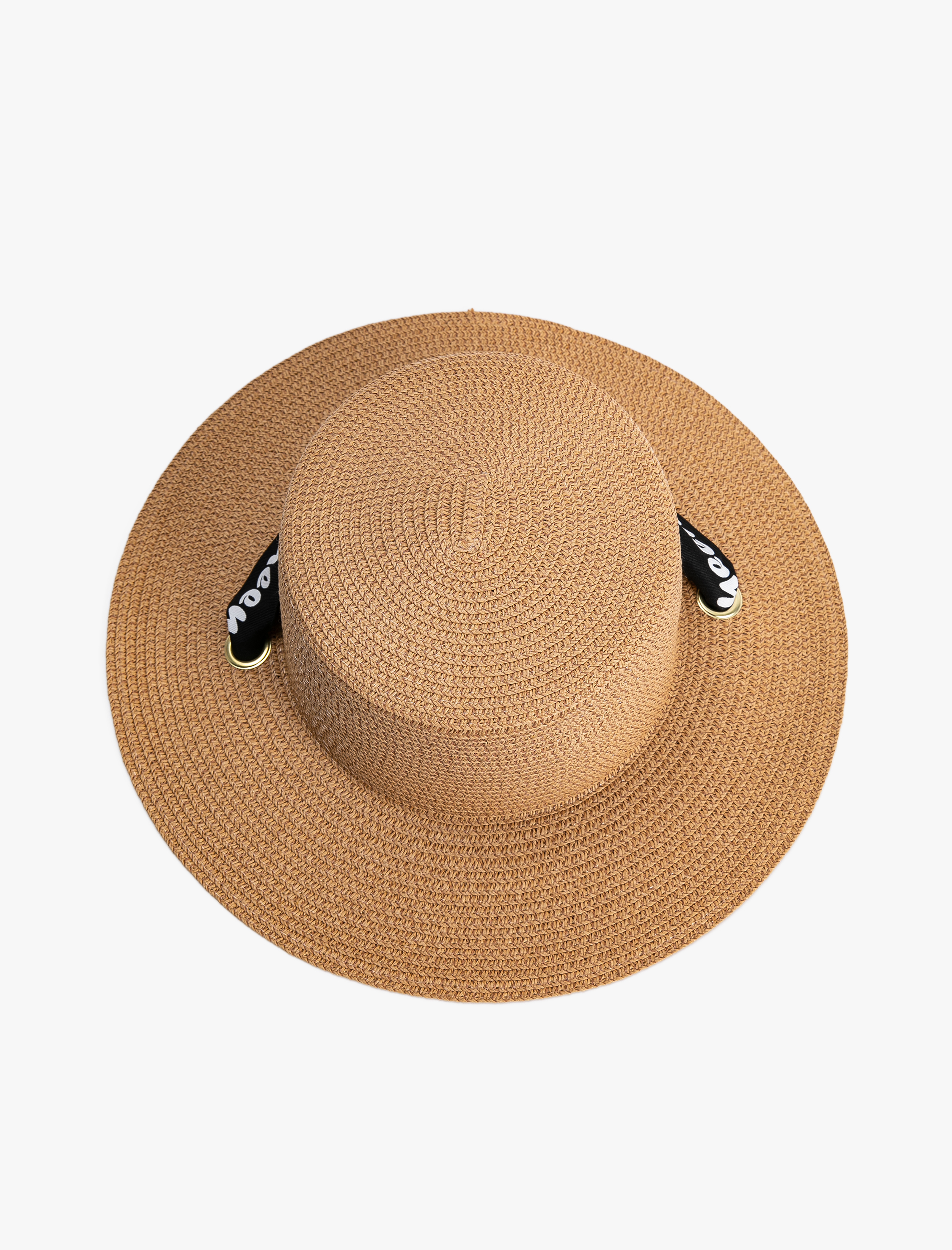  Kadın Hasır Şapka Slogan Baskılı Bağlama Detaylı