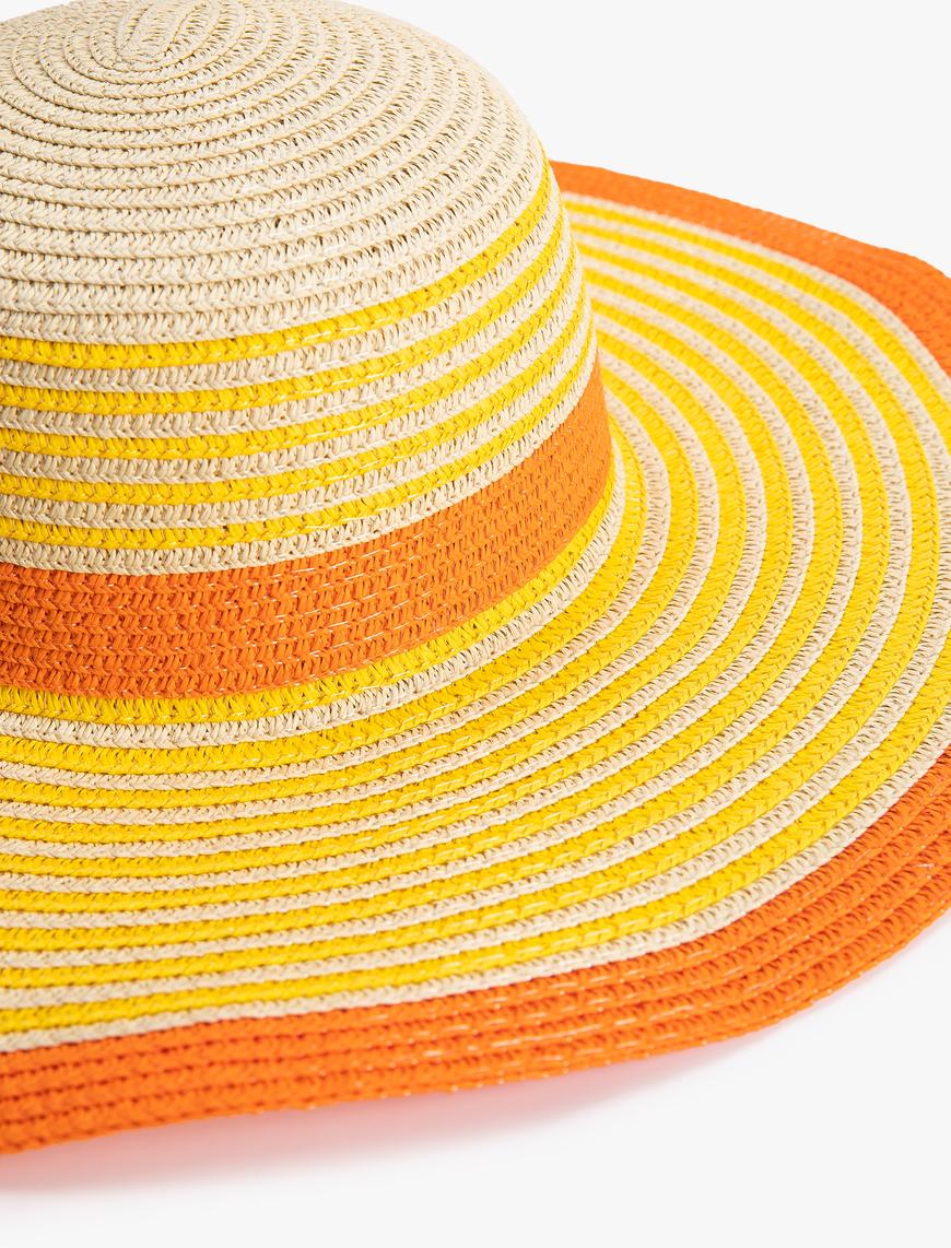  Kadın Hasır Şapka Fötr Renk Bloklu