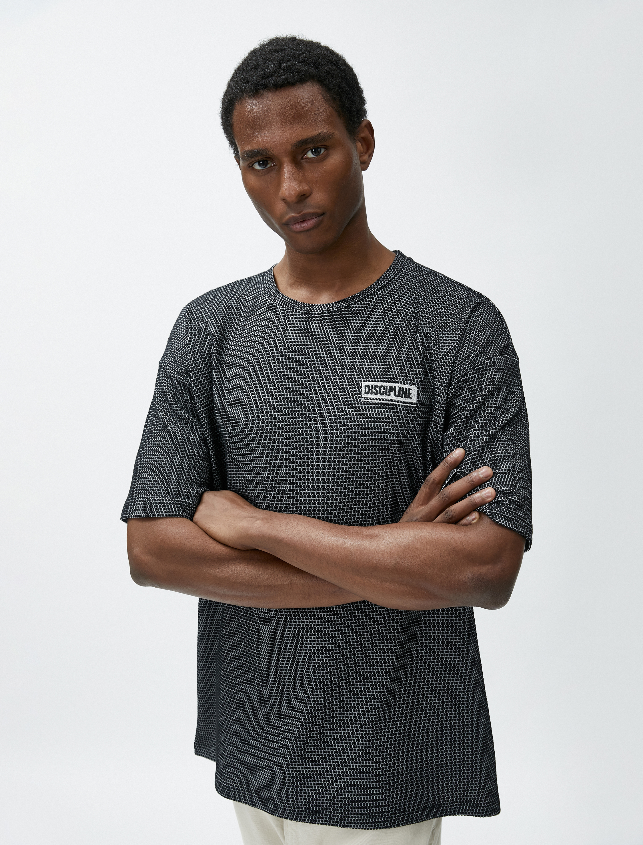   Slogan Baskılı Tişört Dokulu Bisiklet Yaka Kısa Kollu