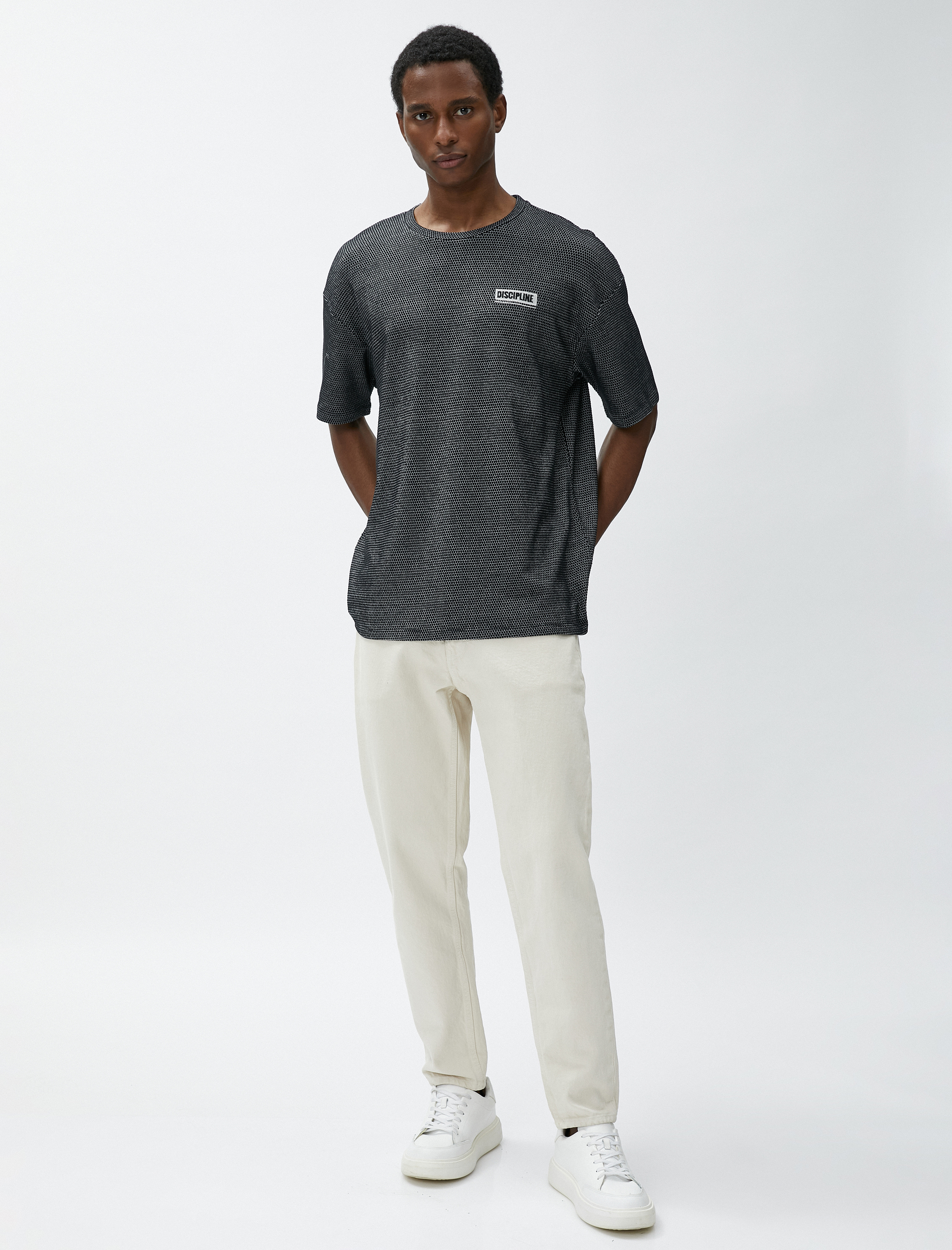   Slogan Baskılı Tişört Dokulu Bisiklet Yaka Kısa Kollu