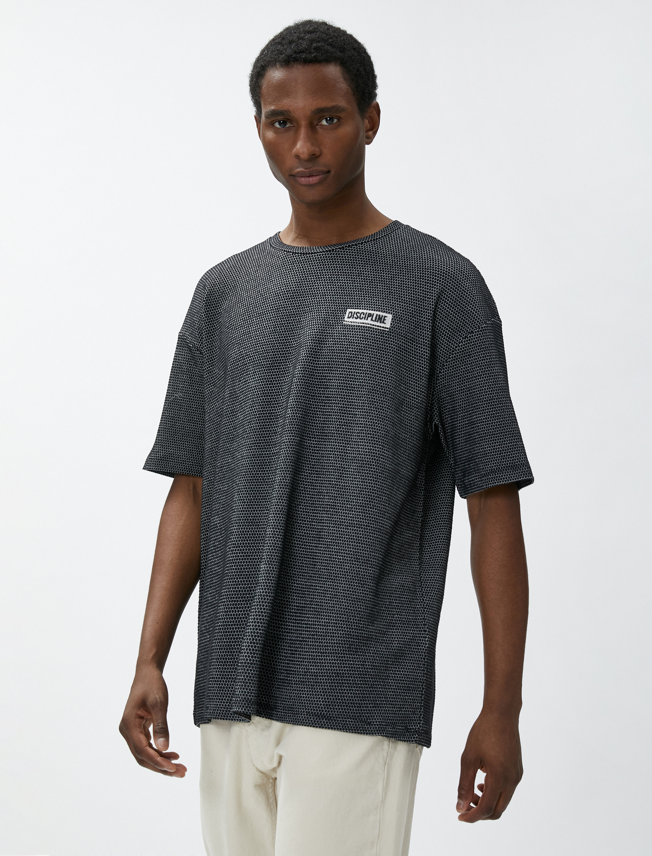   Slogan Baskılı Tişört Dokulu Bisiklet Yaka Kısa Kollu